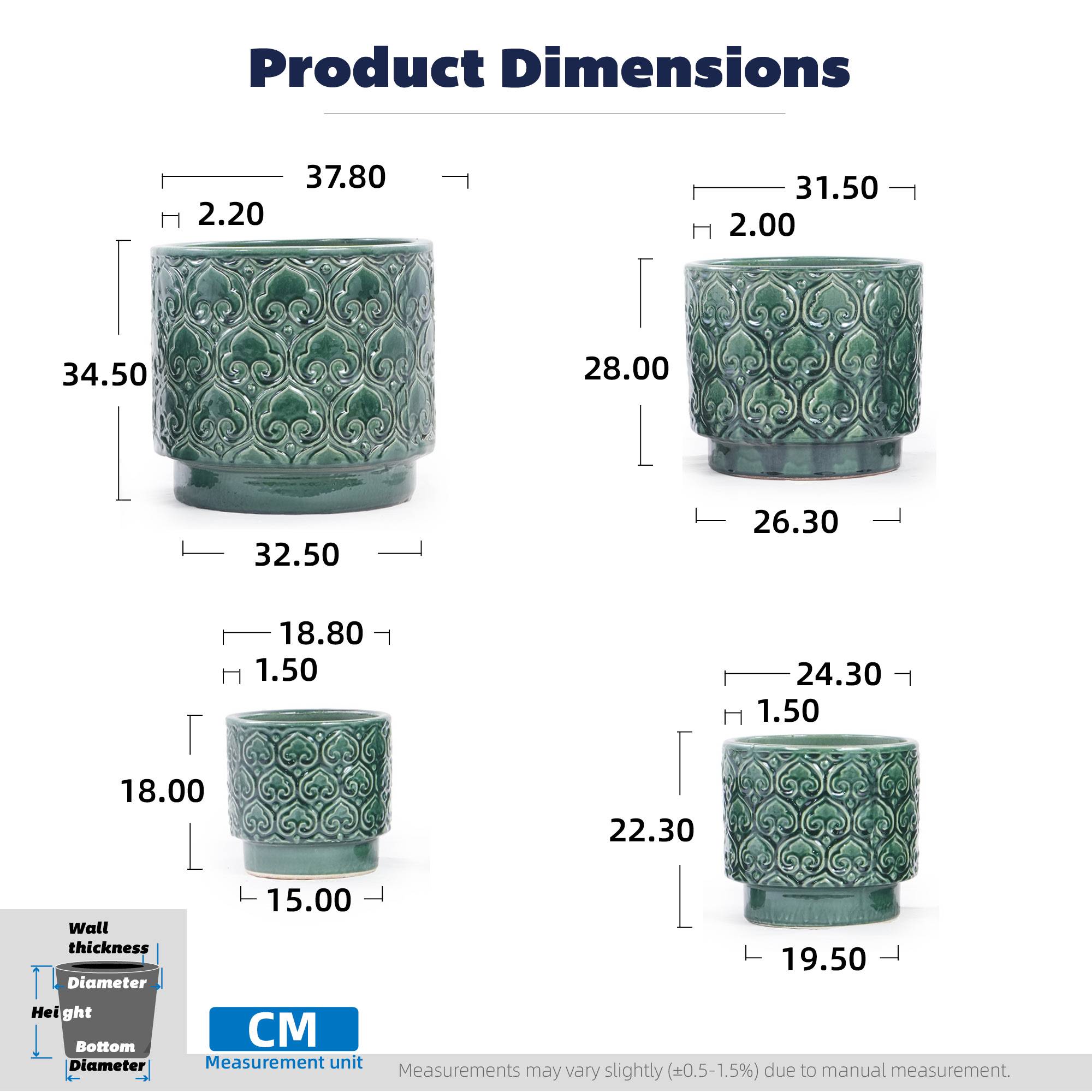 ComfortXL - Pot de fleurs céramique vert Ø24 cm intérieur balcon succulentes drainage anti-excès d’eau - ComfortXL Outdoor Living - Image 3