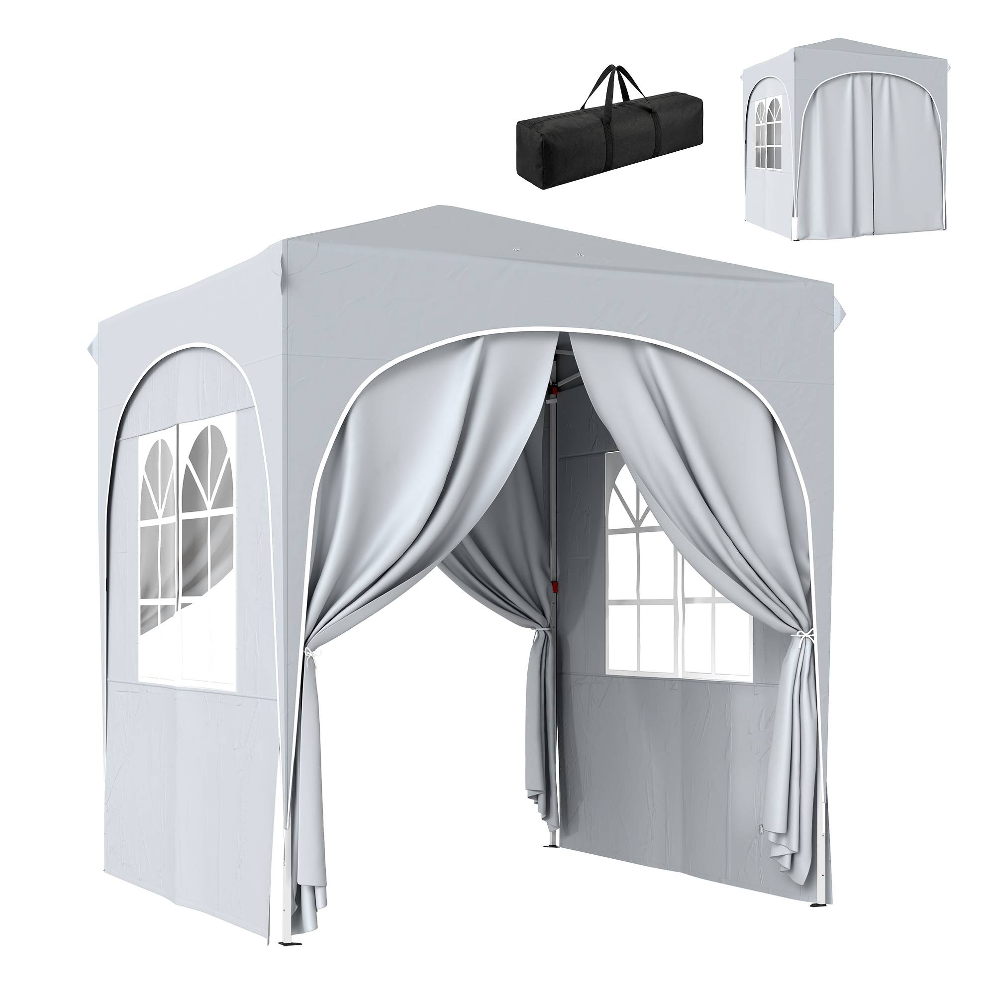 Tente Pliante Métal Oxford Balcon Marchés 4 Parois Amovibles Anti-UV 2x2m Gris - ComfortXL Outdoor Living - Image 1