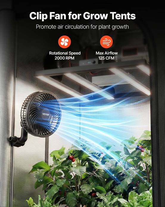 VEVOR Ventilateur de Culture à Pince Oscillant USB-C 9 Vitesses Noir Lot de 1 - Image 2