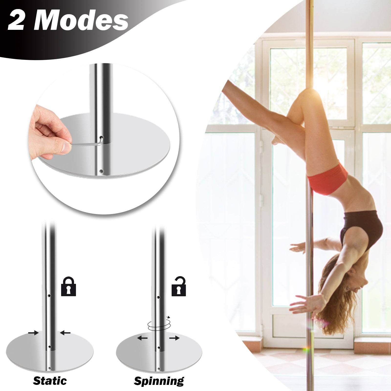 Barre De Pole Dance FEMOR - Hauteur Réglable 235-274 Cm, Diamètre 45 Mm - Danse, Fitness, Spin - Noir