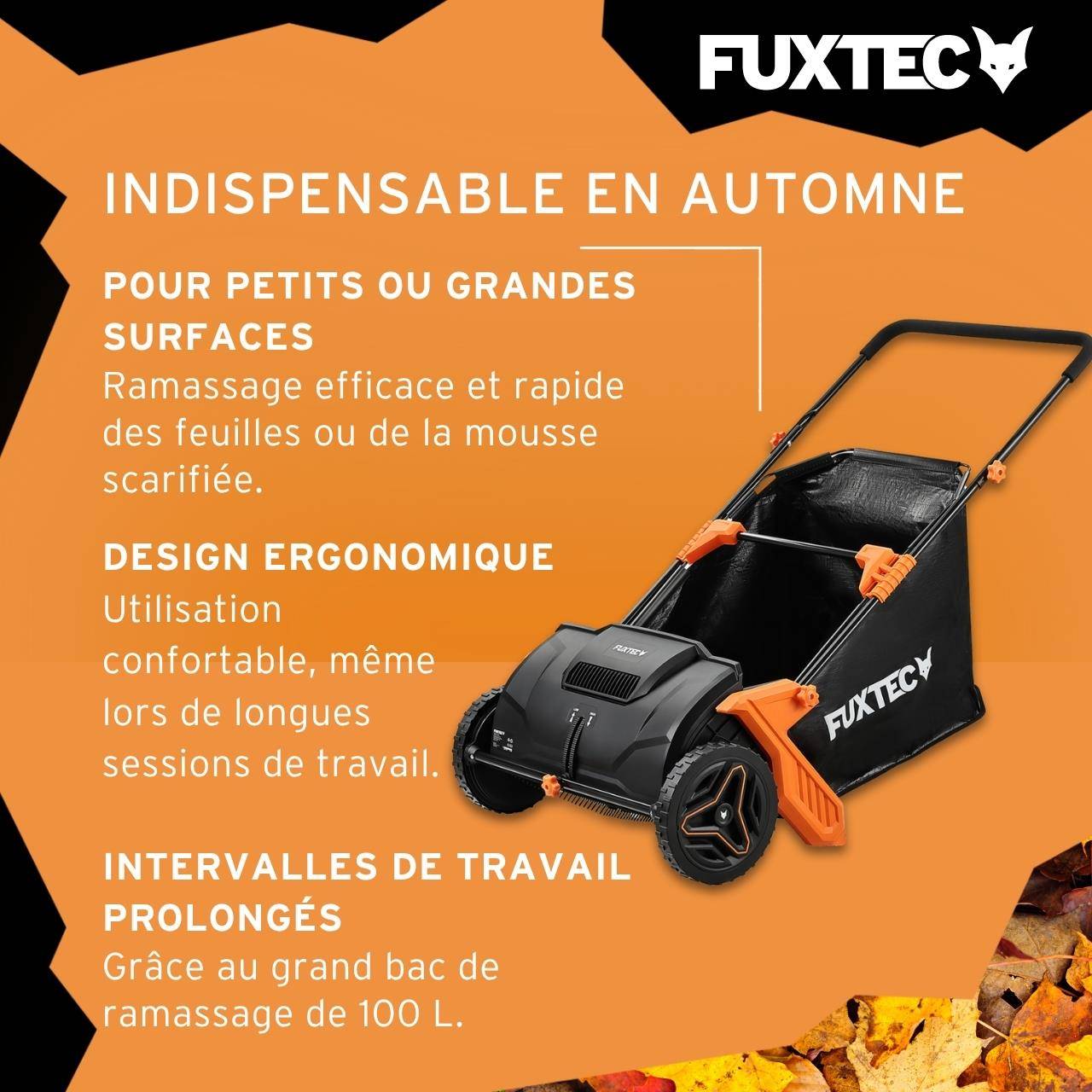 FUXTEC - Ramasseur de feuilles FUXTEC FX-LS52 manuel, bac 100 L, largeur 53 cm, 6,5 kg, poignées réglables, 2 roues - Image 5