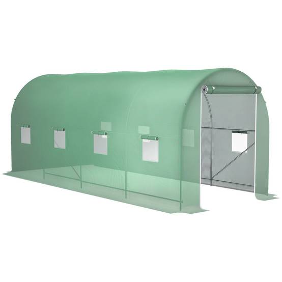 Serre de Jardin Tunnel Surface Sol 10 m² 5L x 2l x 2,05H m châssis Tubulaire renforcé Porte zippée 8 fenêtres enroulables Vert - Image 1