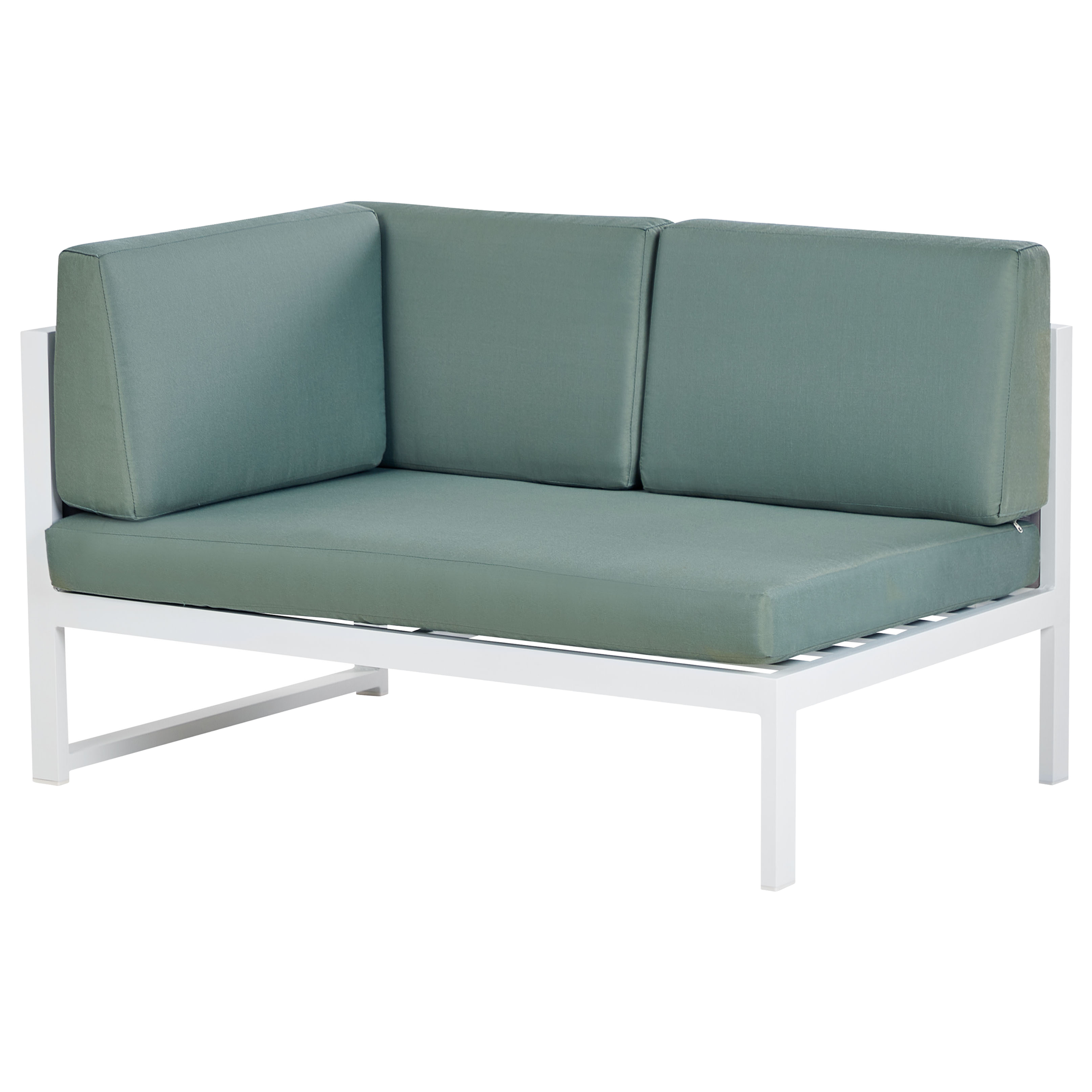 Beliani - Salon de Jardin en Aluminium Blanc Canapé d'Angle avec Coussins Verts et Table Basse Mobilier Extérieur - Image 9