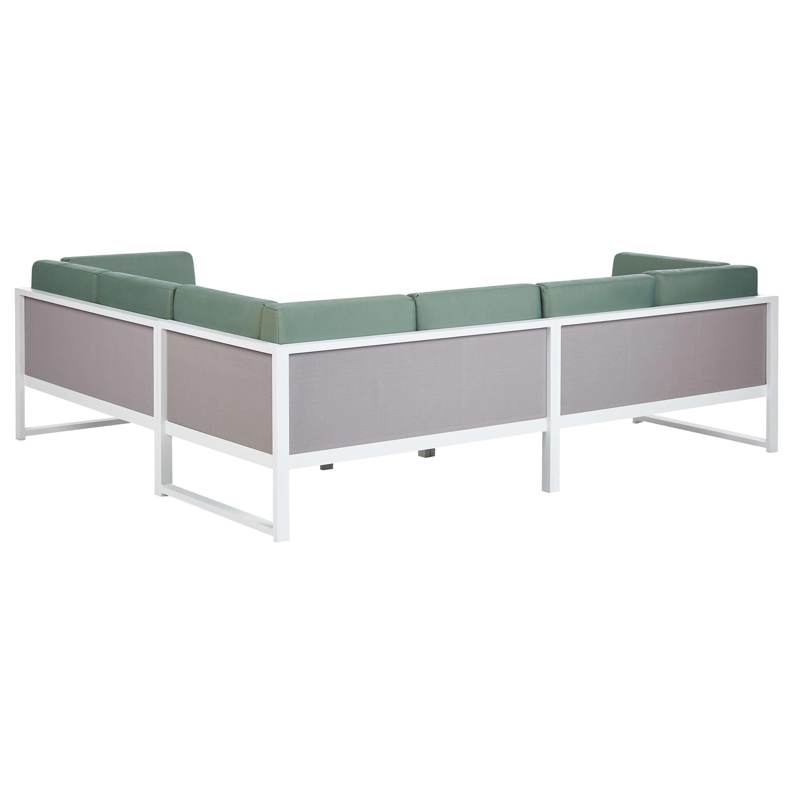 Beliani - Salon de Jardin en Aluminium Blanc Canapé d'Angle avec Coussins Verts et Table Basse Mobilier Extérieur - Image 8