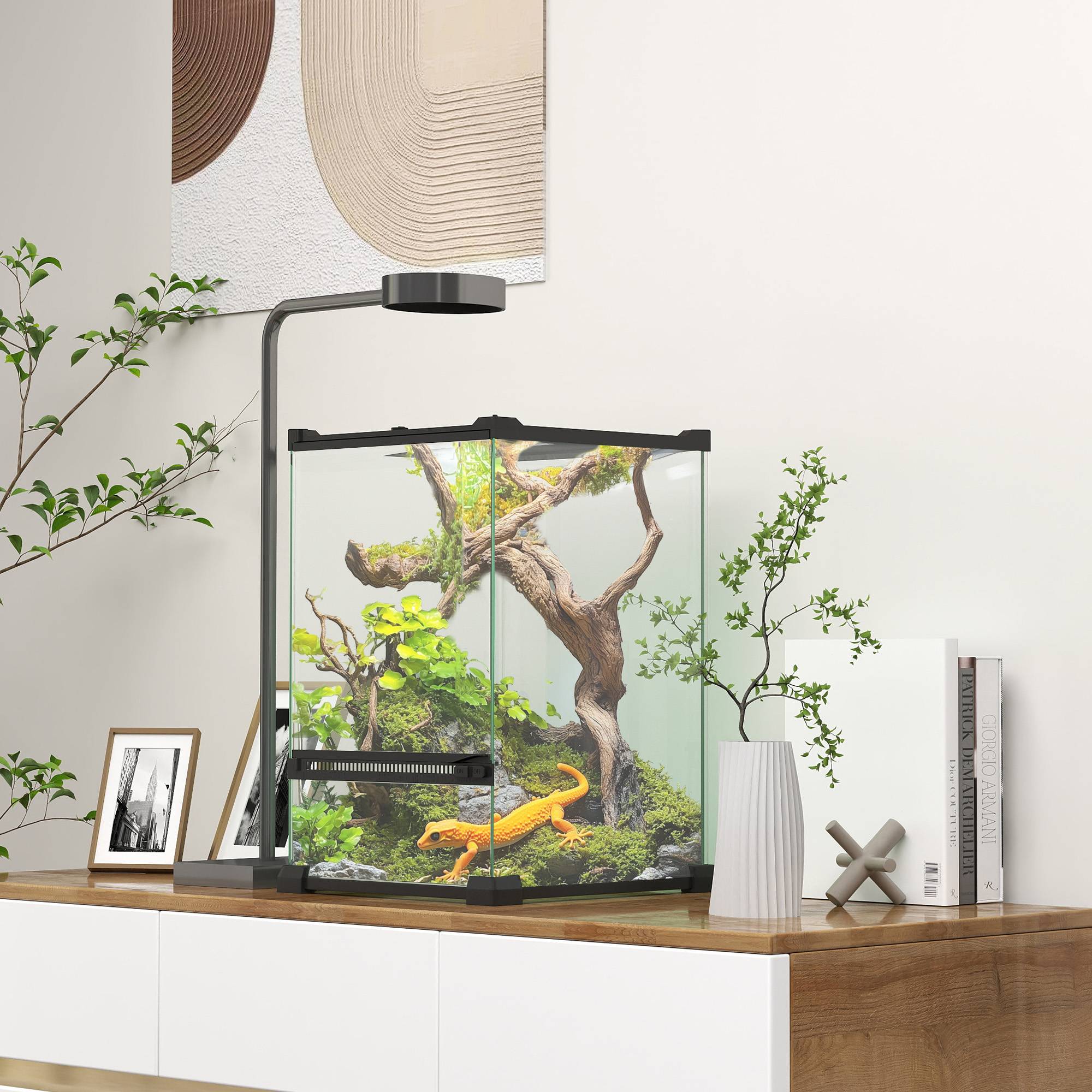 Terrarium en verre pour reptiles vivarium 12 L avec couvercle en treillis métallique, 20 x 20 x 30 cm, noir - Image 3