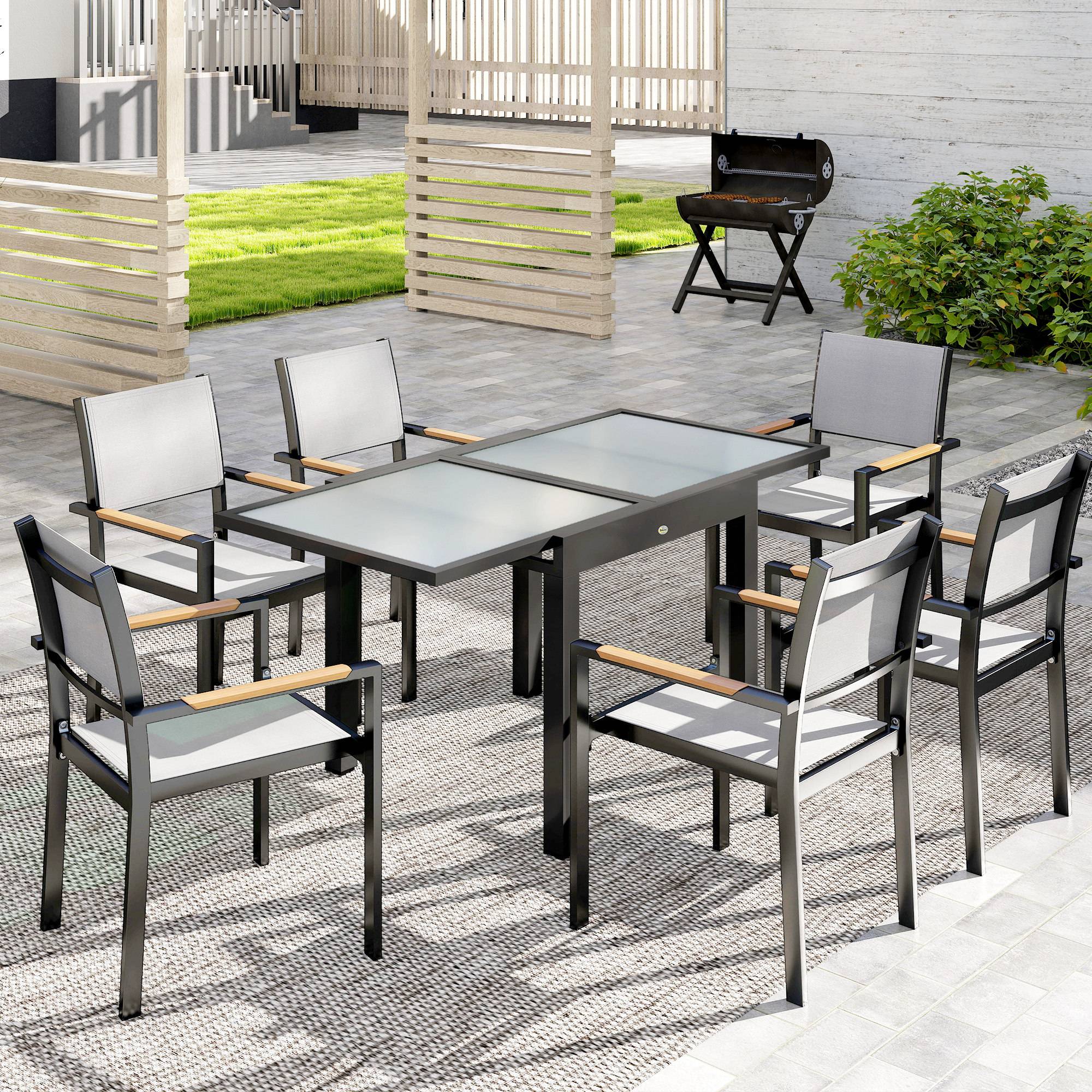 Sans Marque - Table Extensible de Jardin Grande Taille dim. dépliées 160 x 80 x 75 cm Aluminium Plateau Verre trempé transparent - Image 4