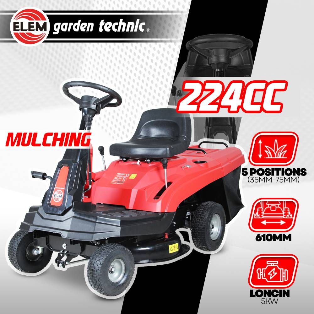 Elem Garden Technic - Tondeuse à gazon autoportée 224cc - 61cm - Ejection arrière, éjection latérale et mulching. - Image 2