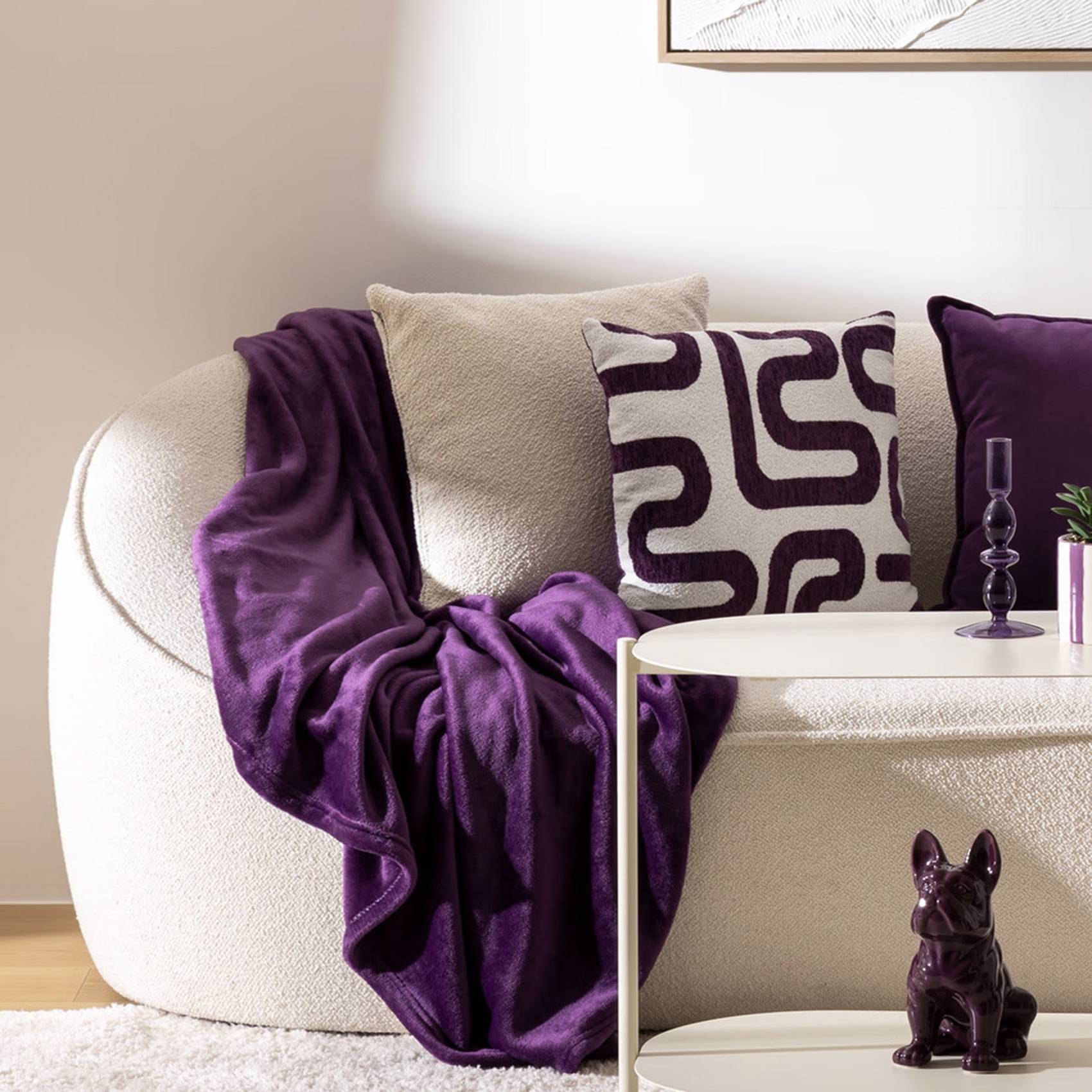 Atmosphera - Coussin décoratif jacquard chenille Violet 40 x 40 cm - Image 6