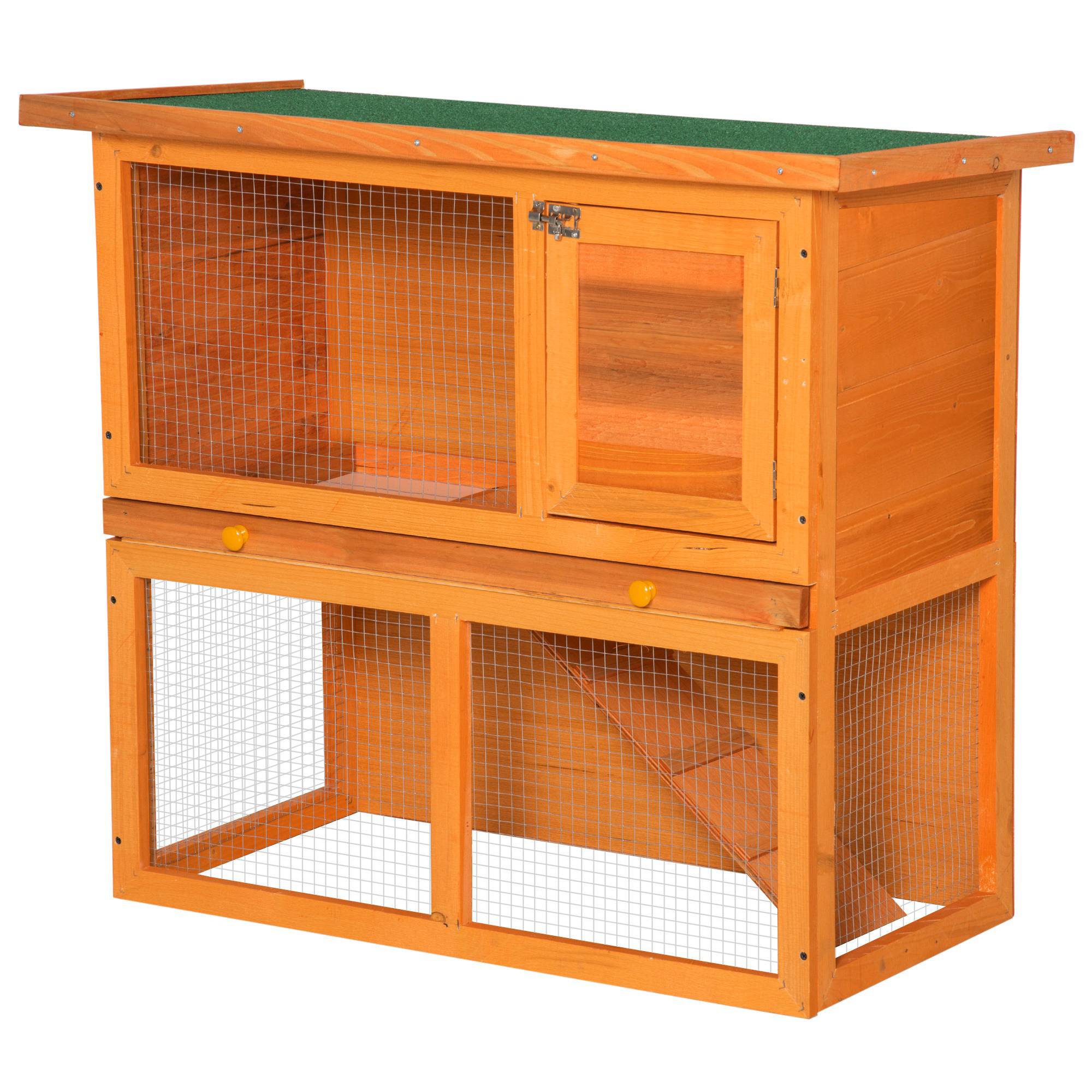 Clapier à lapin cage à lapin 2 étages plateau coulissant rampe et toit ouvrant 90L x 45l x 80H cm - Image 2