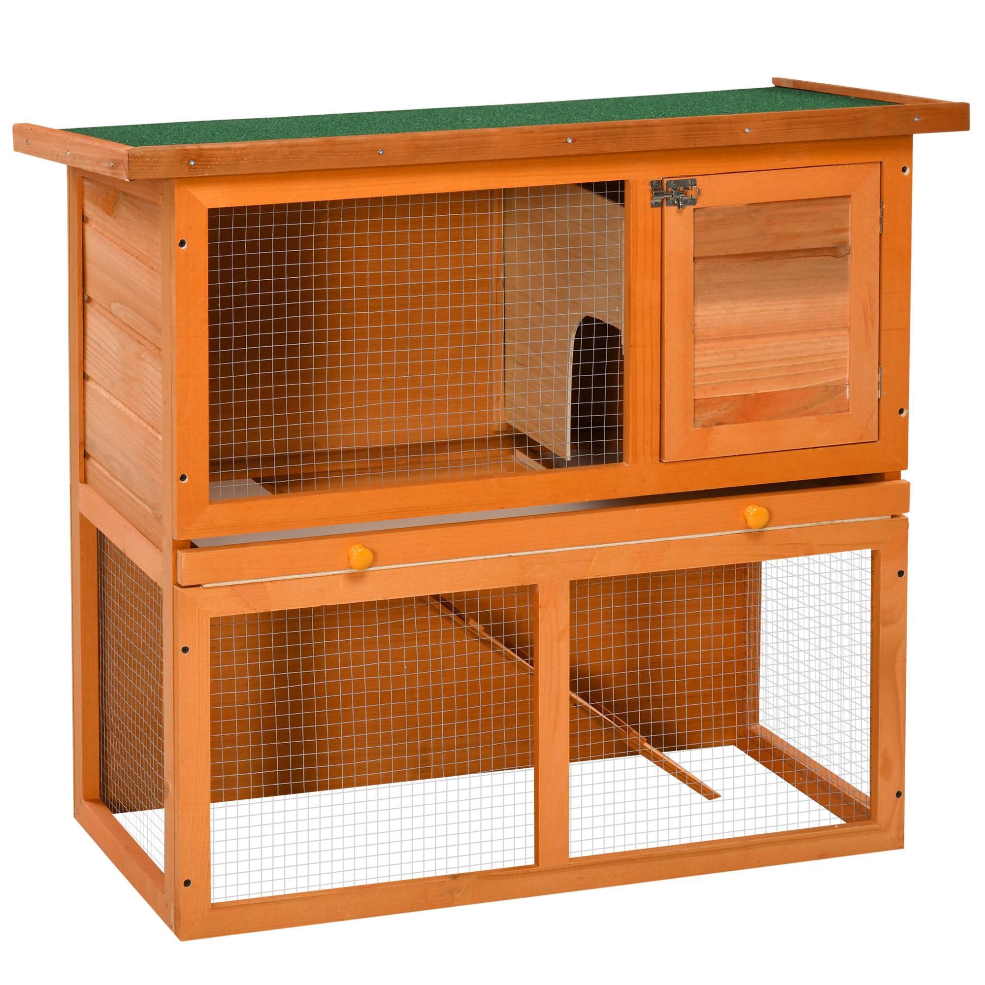 Clapier à lapin cage à lapin 2 étages plateau coulissant rampe et toit ouvrant 90L x 45l x 80H cm - Image 1