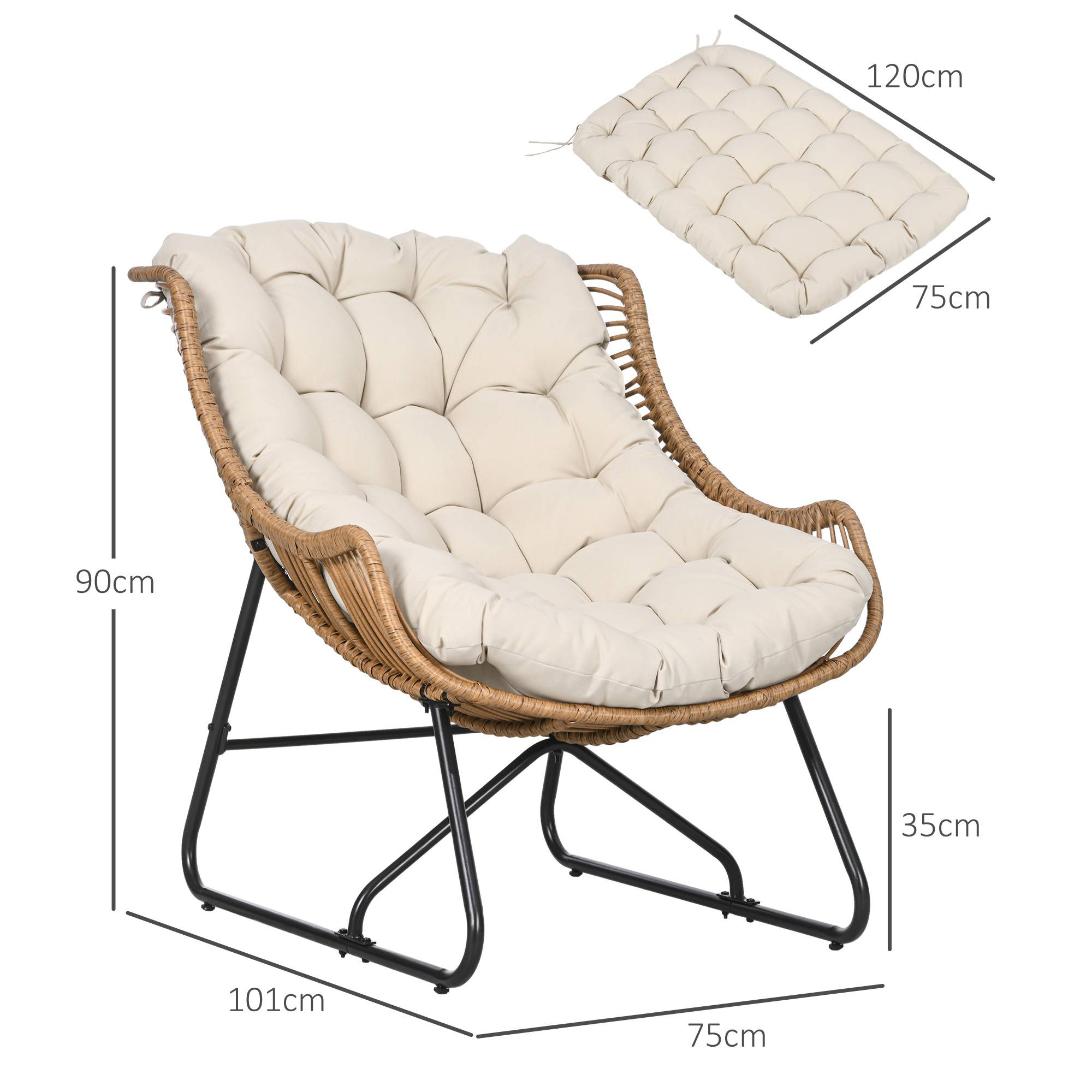 Fauteuil de jardin résine tressée naturel et noir 101 x 75 x 90 cm - PANGIVO - Image 5