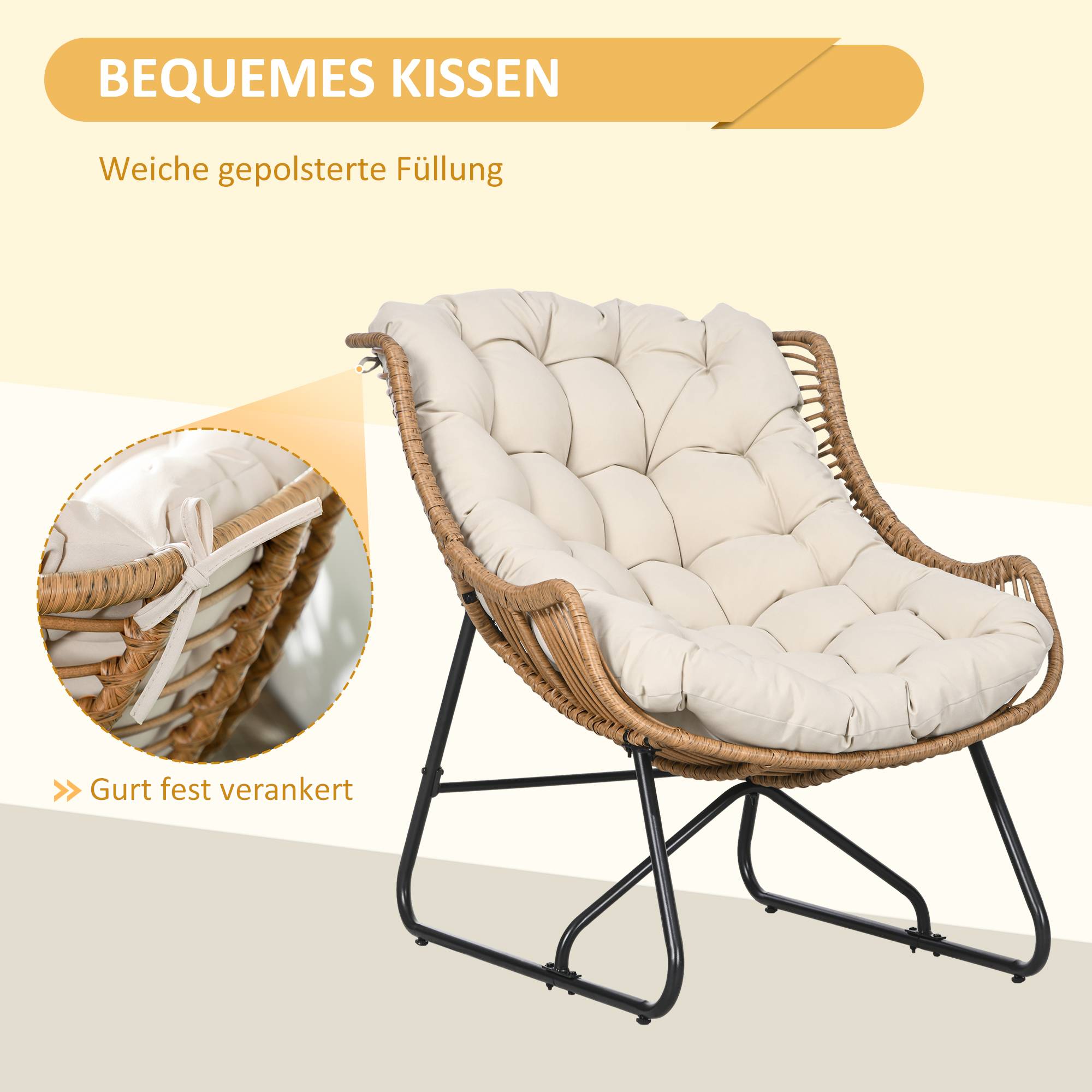 Fauteuil de jardin résine tressée naturel et noir 101 x 75 x 90 cm - PANGIVO - Image 6
