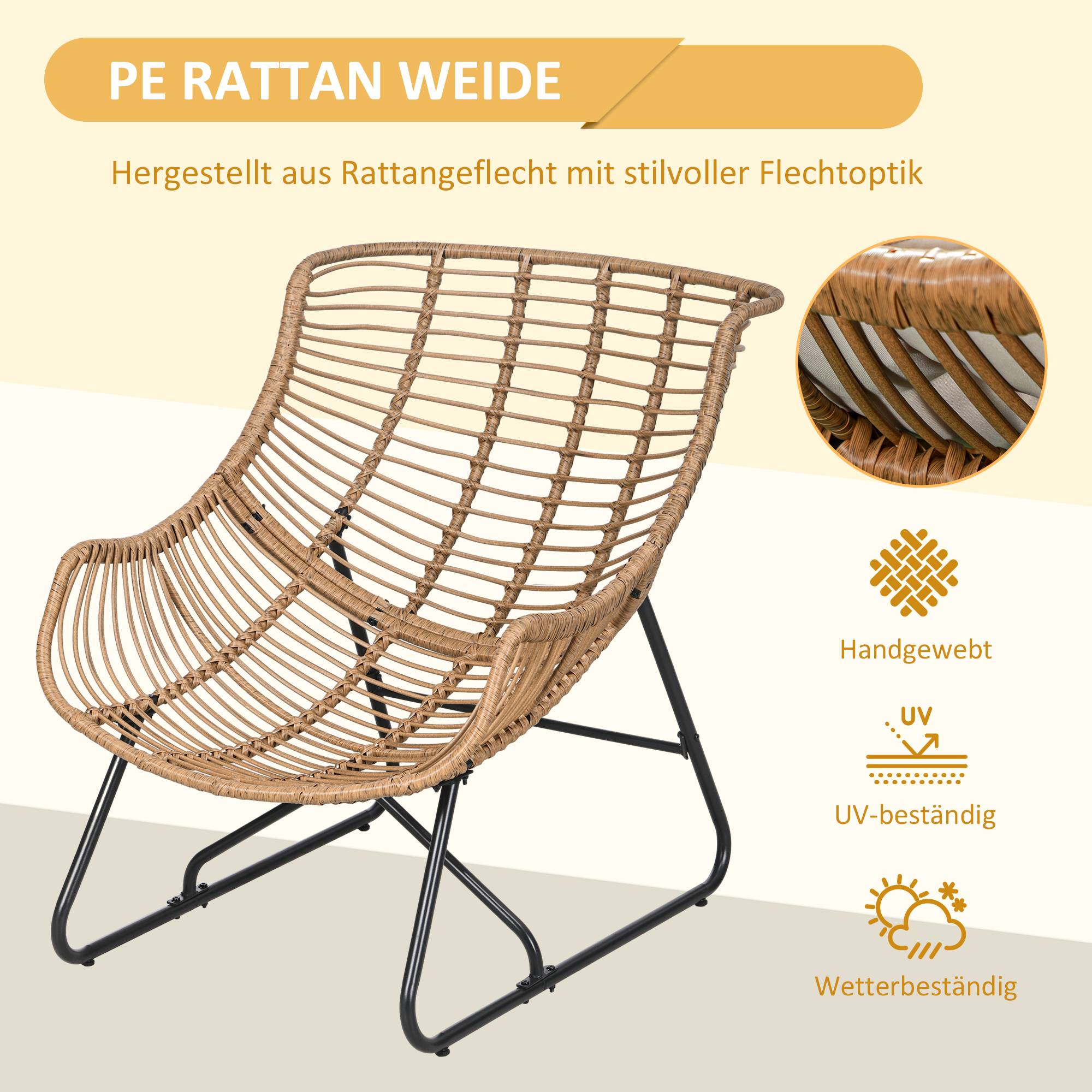 Fauteuil de jardin résine tressée naturel et noir 101 x 75 x 90 cm - PANGIVO - Image 7