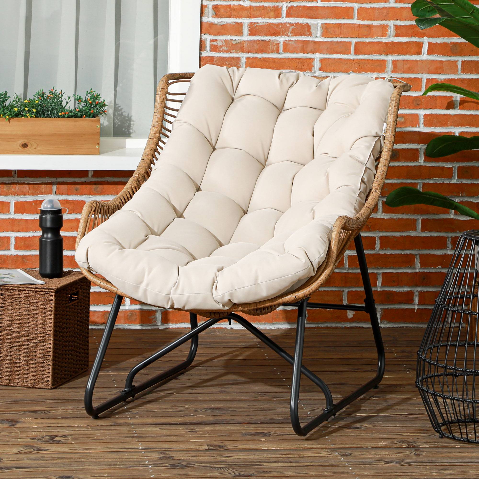 Fauteuil de jardin résine tressée naturel et noir 101 x 75 x 90 cm - PANGIVO - Image 3