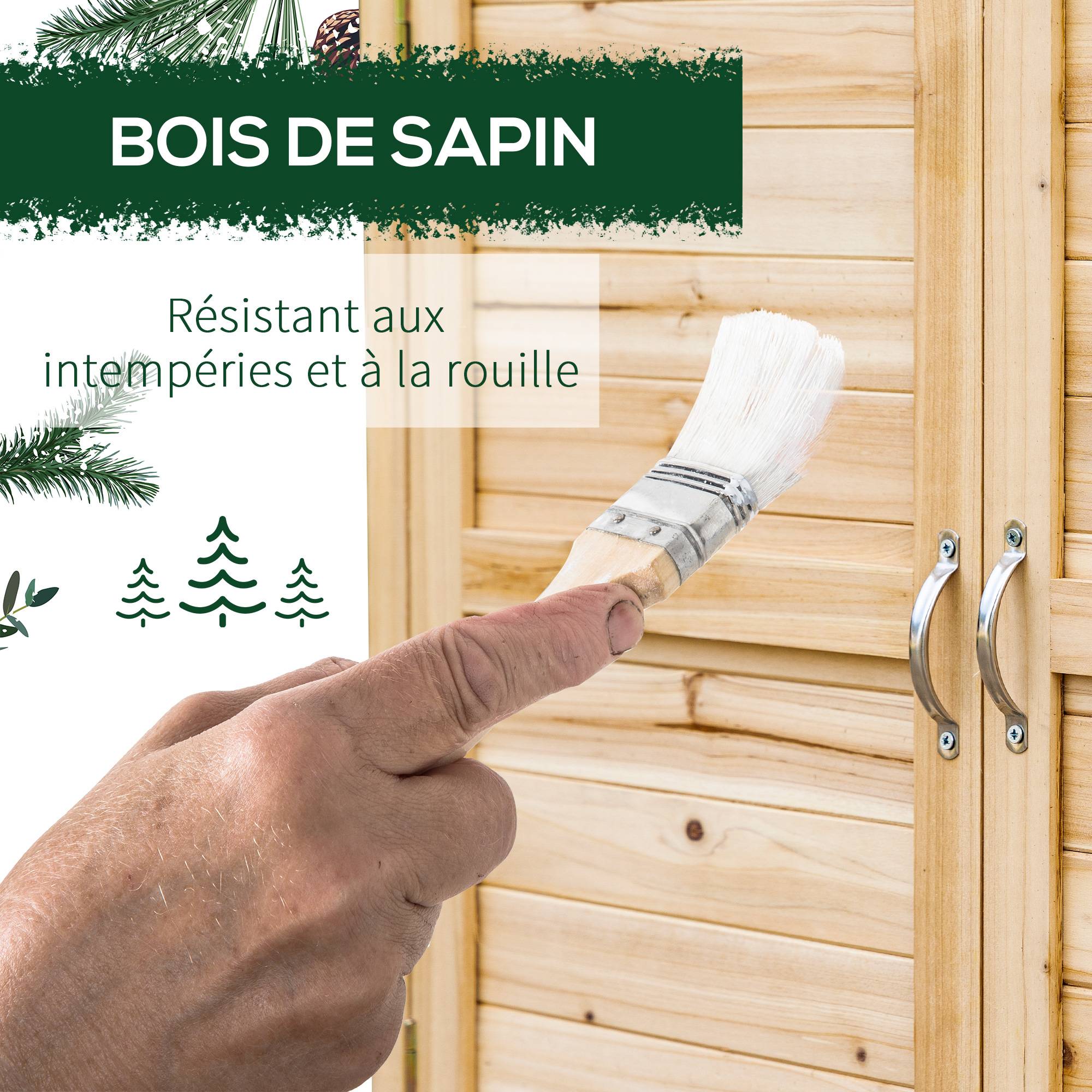 Outsunny - Armoire de jardin remise pour outils 83x40x92 cm sur pied double porte étagère interne bois massif sapin pré-huilé naturel - Outsunny - Image 5