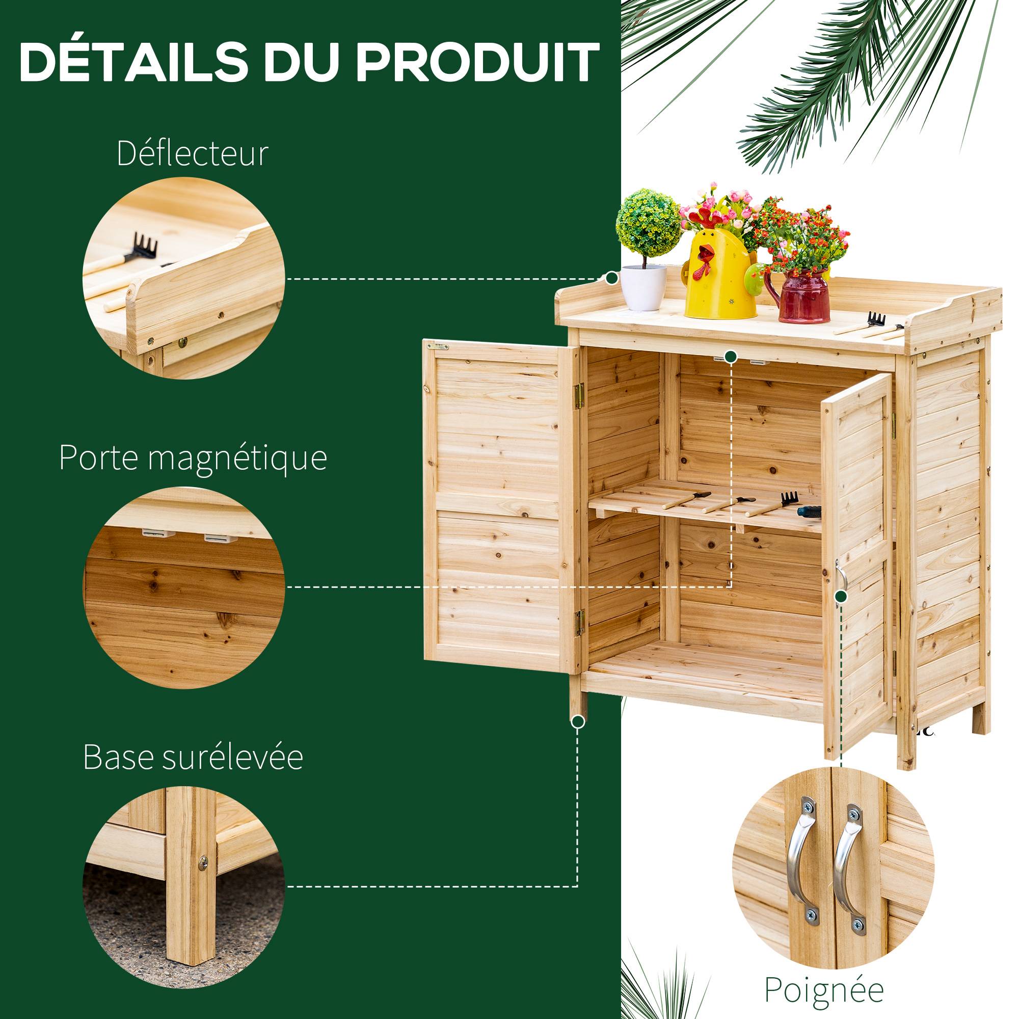 Outsunny - Armoire de jardin remise pour outils 83x40x92 cm sur pied double porte étagère interne bois massif sapin pré-huilé naturel - Outsunny - Image 6