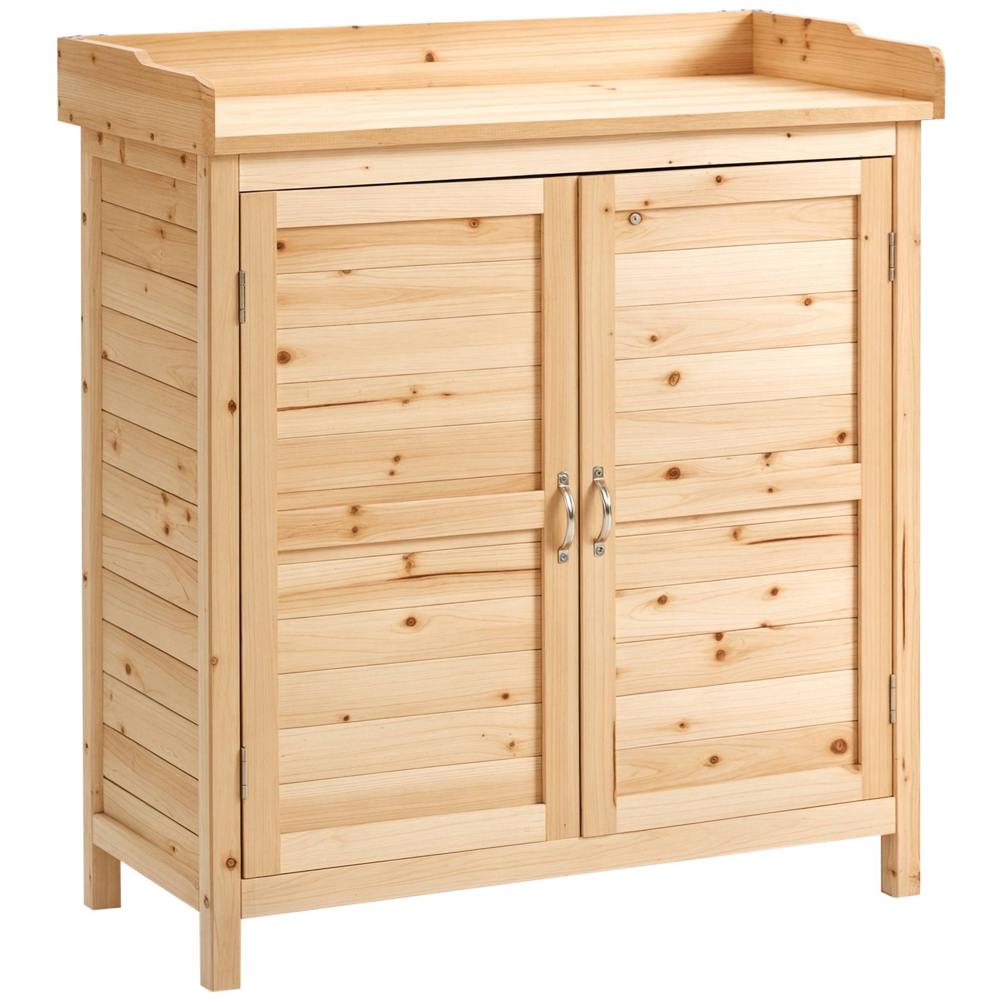 Outsunny - Armoire de jardin remise pour outils 83x40x92 cm sur pied double porte étagère interne bois massif sapin pré-huilé naturel - Outsunny - Image 1