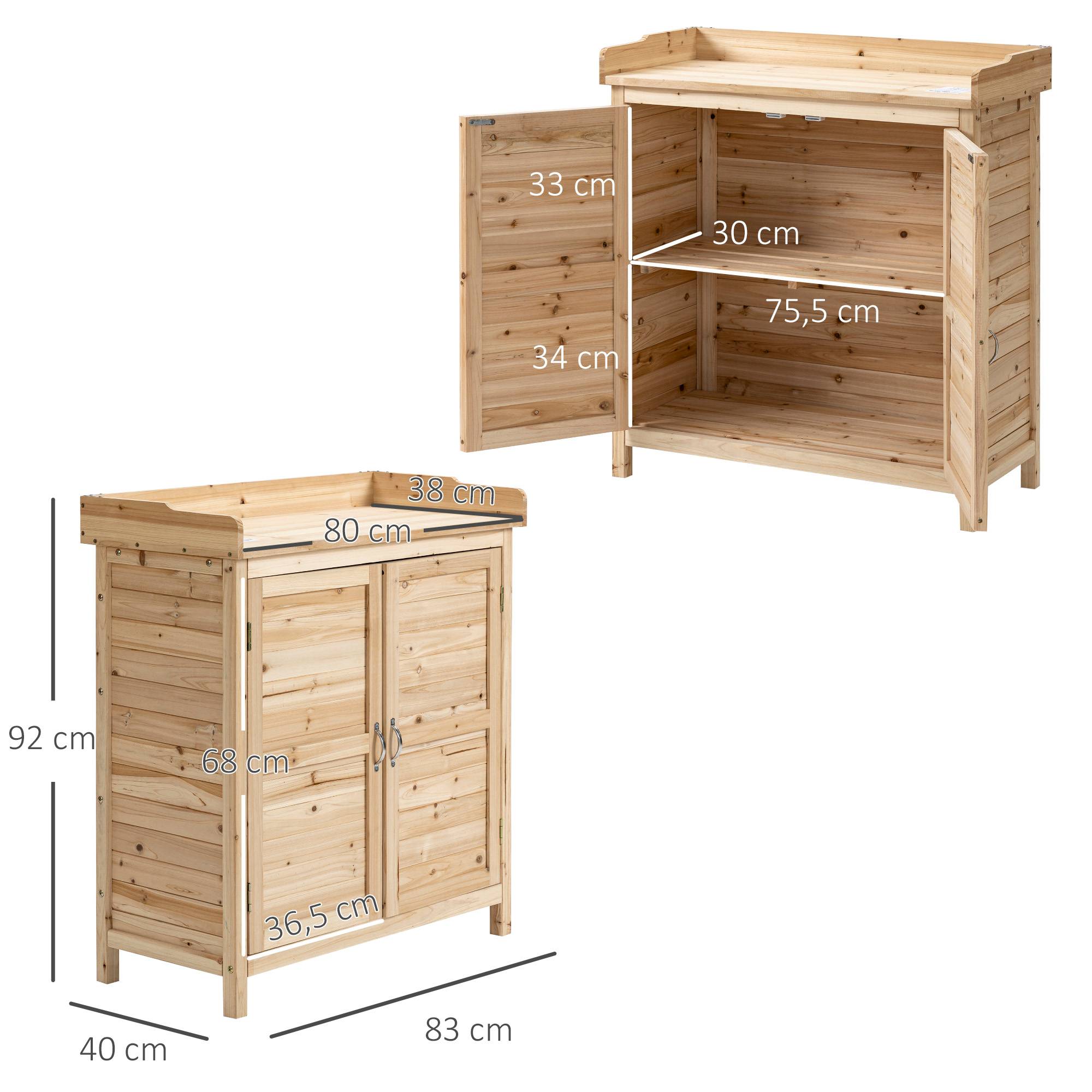 Outsunny - Armoire de jardin remise pour outils 83x40x92 cm sur pied double porte étagère interne bois massif sapin pré-huilé naturel - Outsunny - Image 3