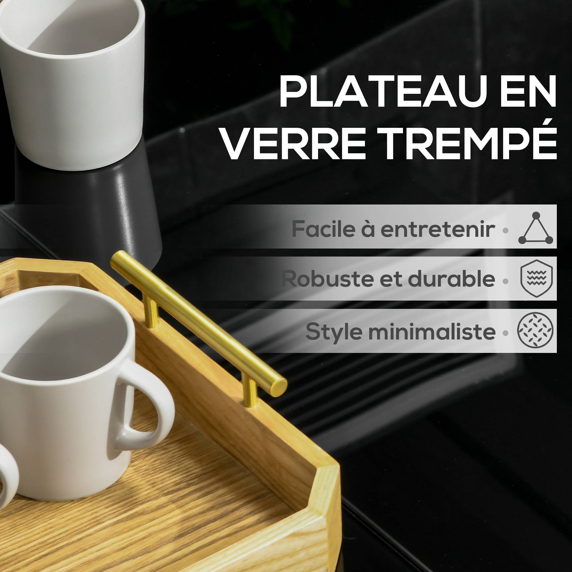 Sans Marque - Table de jardin rectangulaire pour 8 personnes avec plateau en verre trempé et cadre en aluminium noir - Image 6