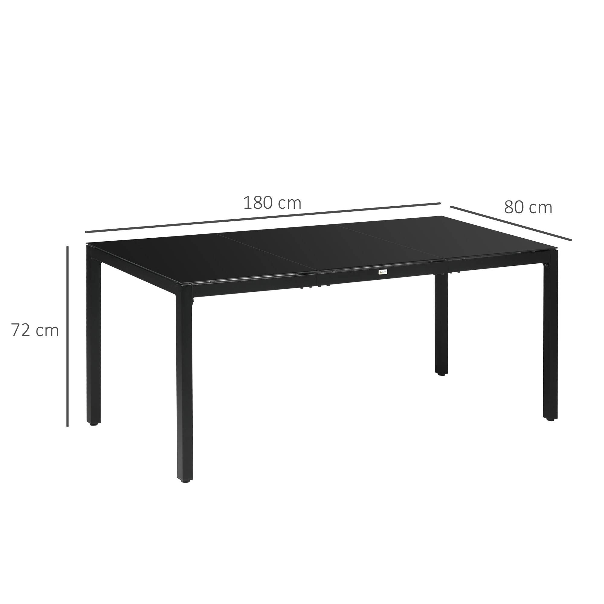 Sans Marque - Table de jardin rectangulaire pour 8 personnes avec plateau en verre trempé et cadre en aluminium noir - Image 5
