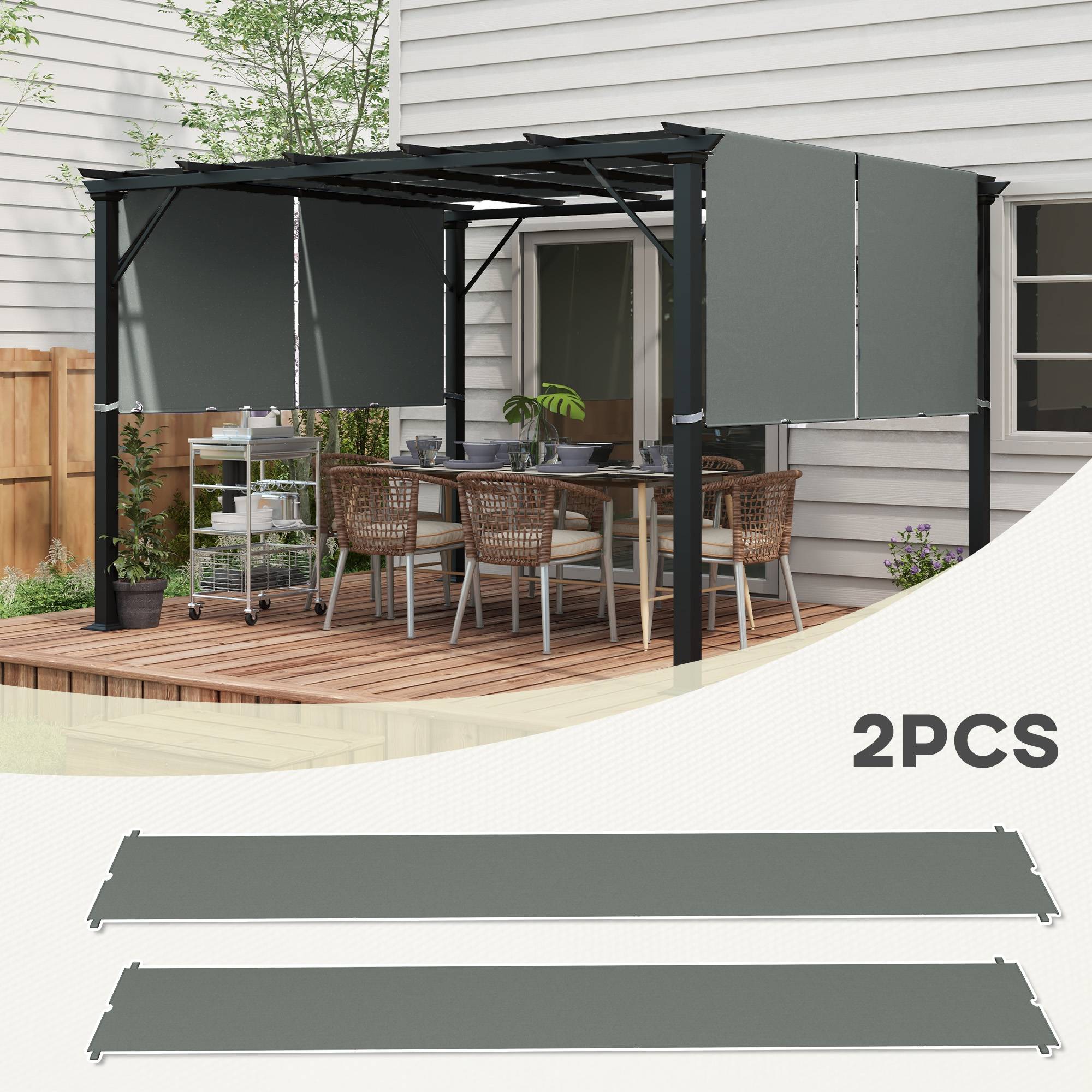 Lot de 2 toiles de rechange pergola rétractable 4,9 x 1,2 m pour pergola de 3 x 3 m polyester protection UV gris foncé - Image 6