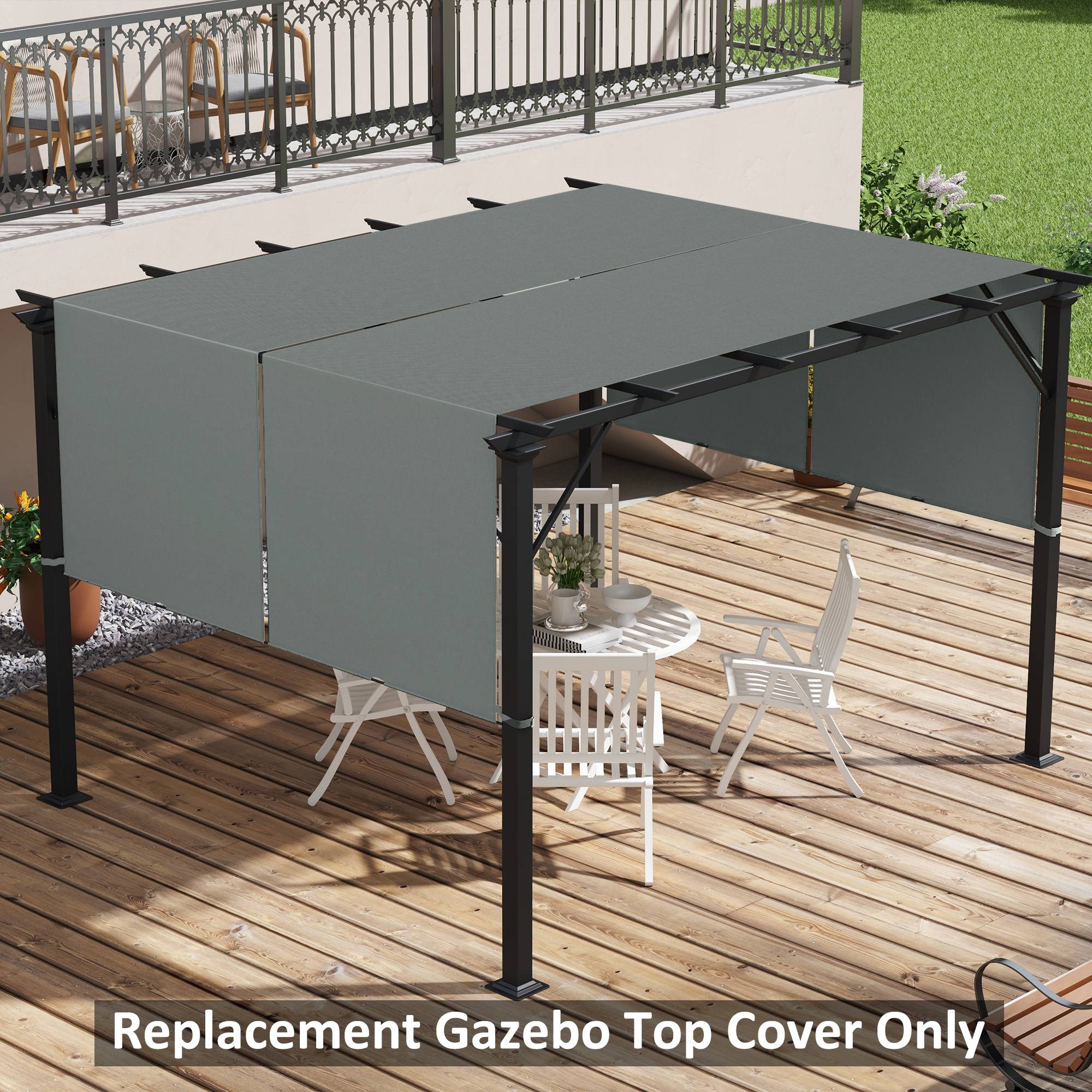 Lot de 2 toiles de rechange pergola rétractable 4,9 x 1,2 m pour pergola de 3 x 3 m polyester protection UV gris foncé - Image 3