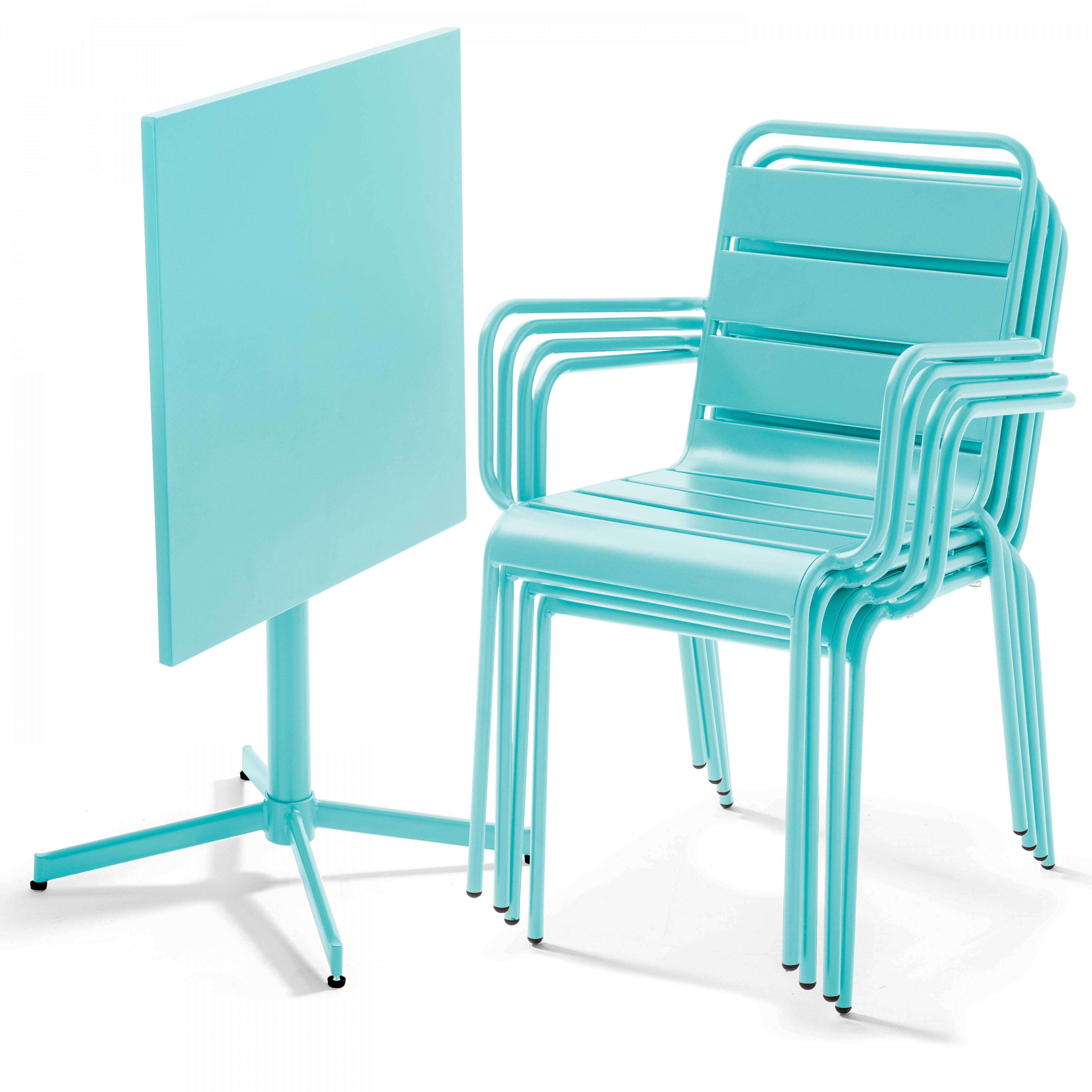 Oviala - Ensemble table de jardin et 4 fauteuils en métal turquoise Palavas - Oviala - Image 3