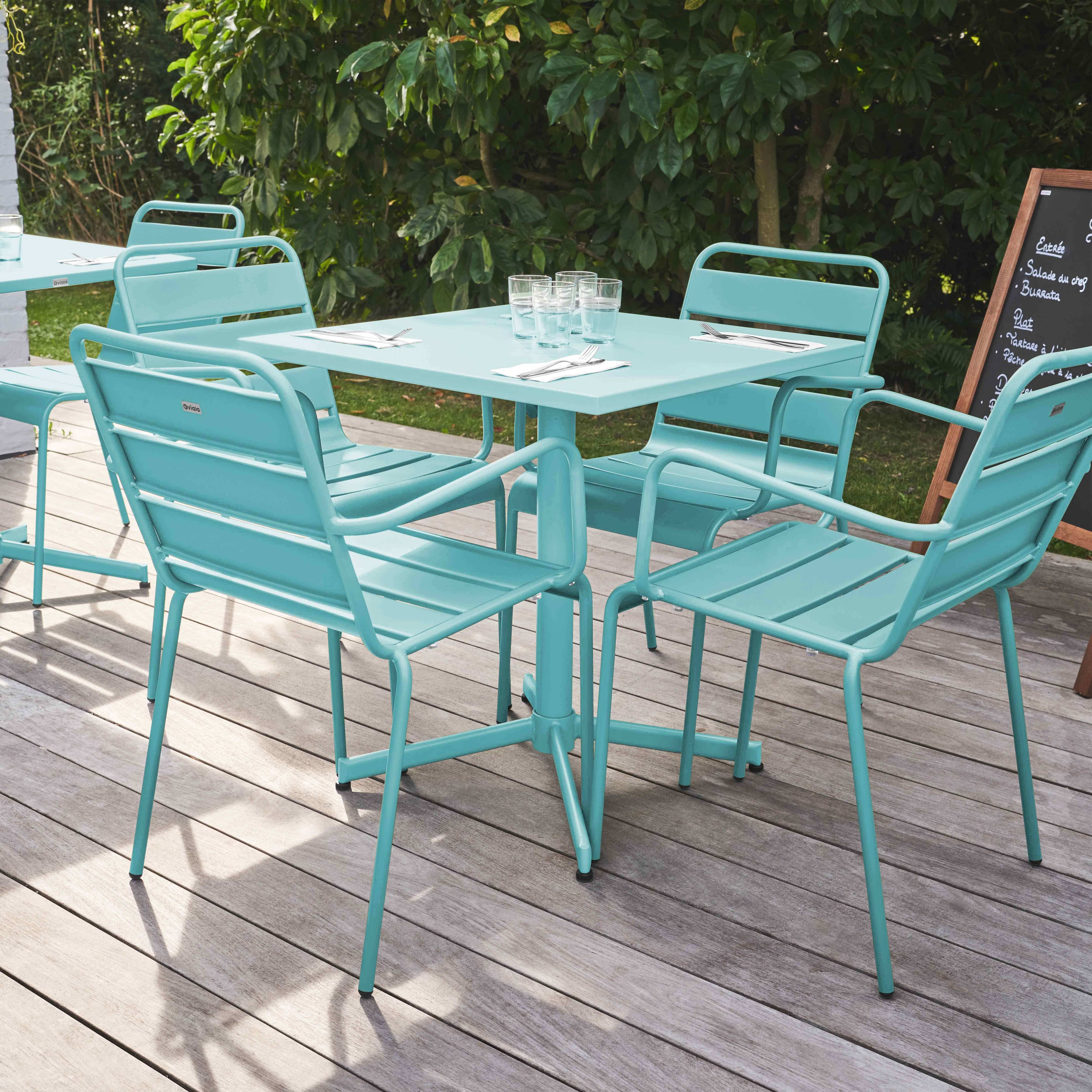 Oviala - Ensemble table de jardin et 4 fauteuils en métal turquoise Palavas - Oviala - Image 2