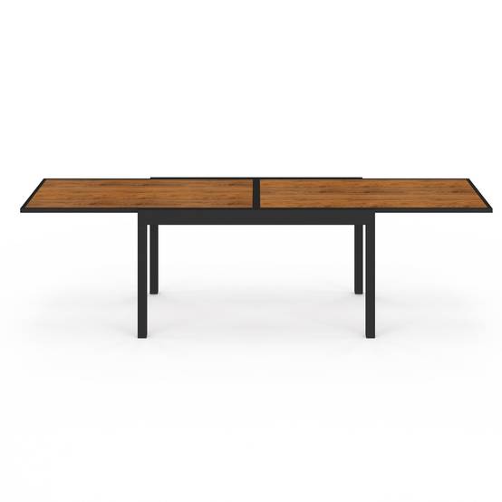 Salon de jardin NOUMEA table extensible 135/270 CM plateau verre trempé effet bois et 12 chaises empilables noir et bois - Image 3