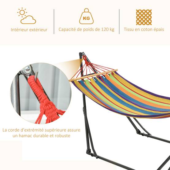Hamac sur pied 2 en 1 en acier pour jardin pliable et étendoir multicolore - ComfortXL Outdoor Living - Image 9