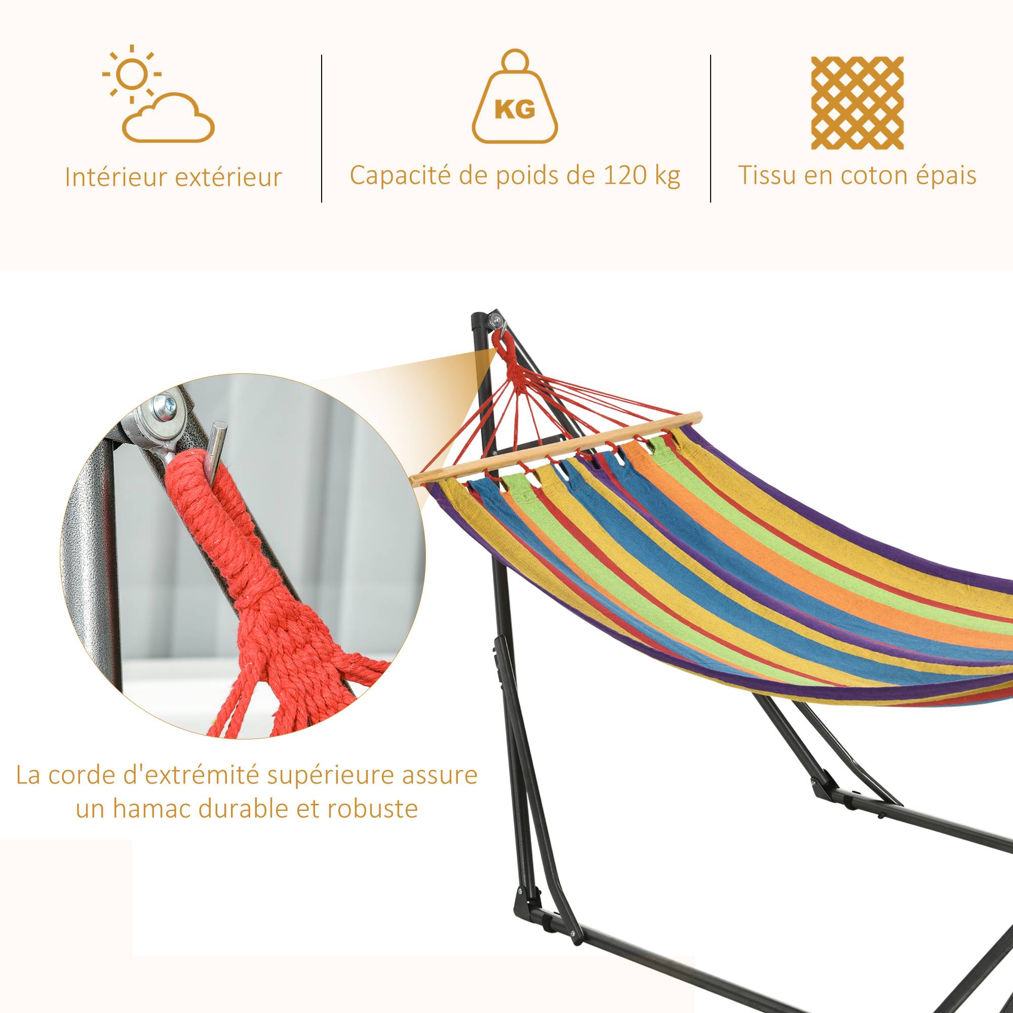 Hamac sur pied 2 en 1 en acier pour jardin pliable et étendoir multicolore - ComfortXL Outdoor Living - Image 9