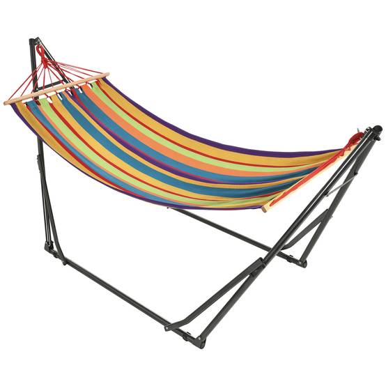 Hamac sur pied 2 en 1 en acier pour jardin pliable et étendoir multicolore - ComfortXL Outdoor Living - Image 1