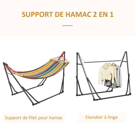 Hamac sur pied 2 en 1 en acier pour jardin pliable et étendoir multicolore - ComfortXL Outdoor Living - Image 6