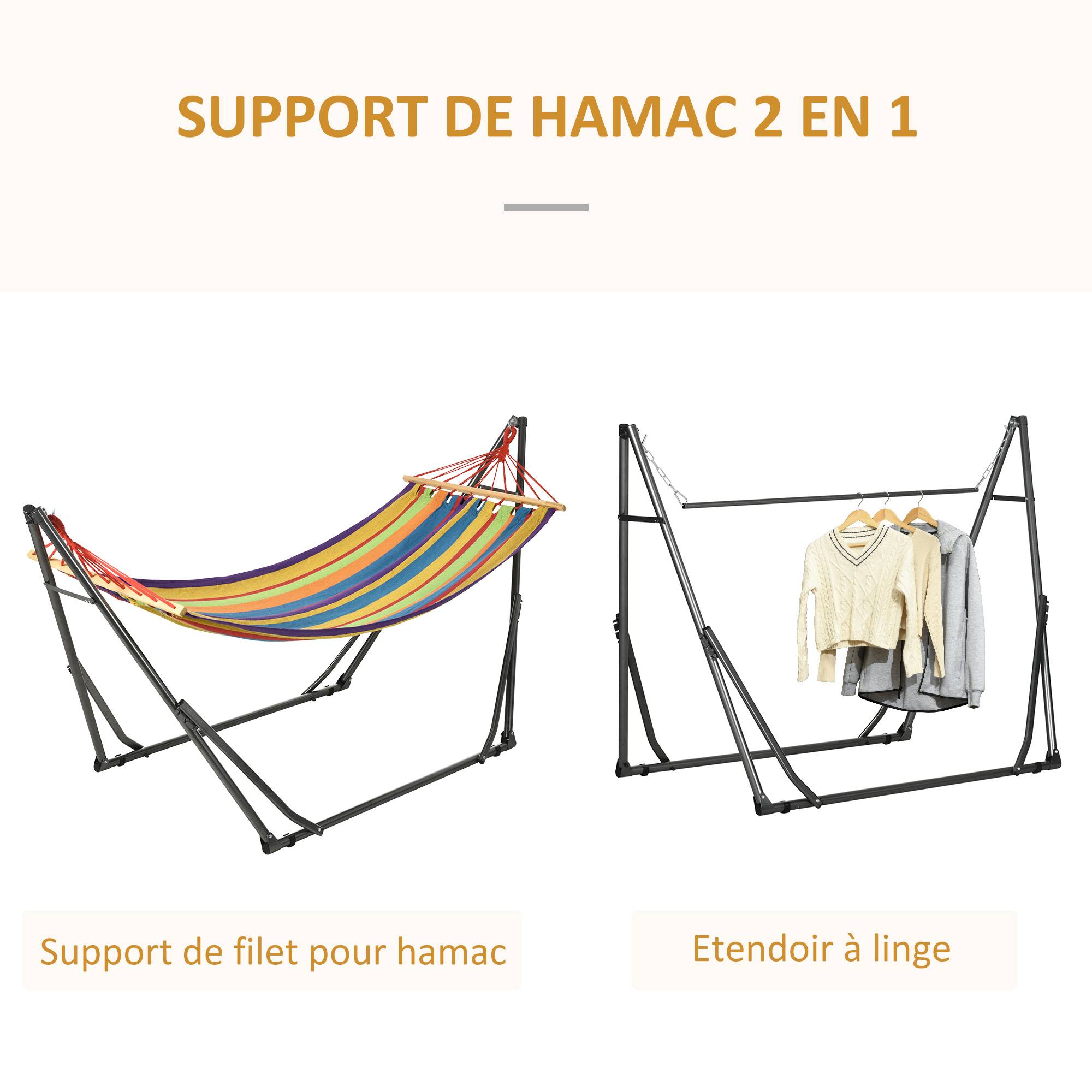 Hamac sur pied 2 en 1 en acier pour jardin pliable et étendoir multicolore - ComfortXL Outdoor Living - Image 6