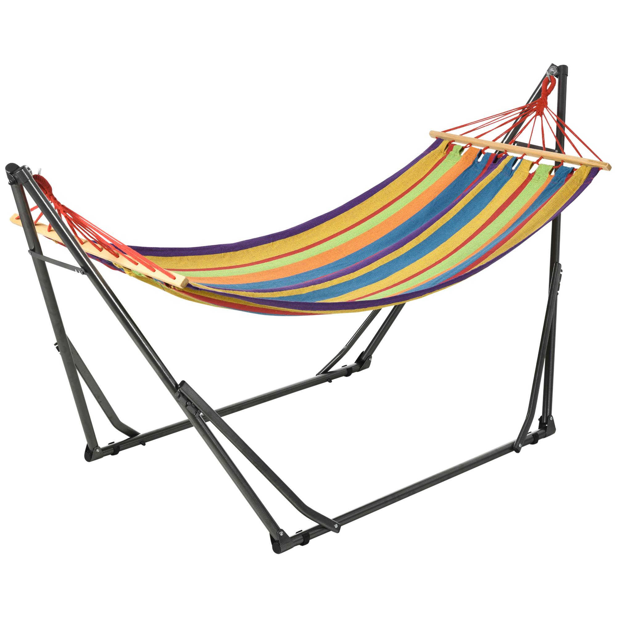 Hamac sur pied 2 en 1 en acier pour jardin pliable et étendoir multicolore - ComfortXL Outdoor Living - Image 2