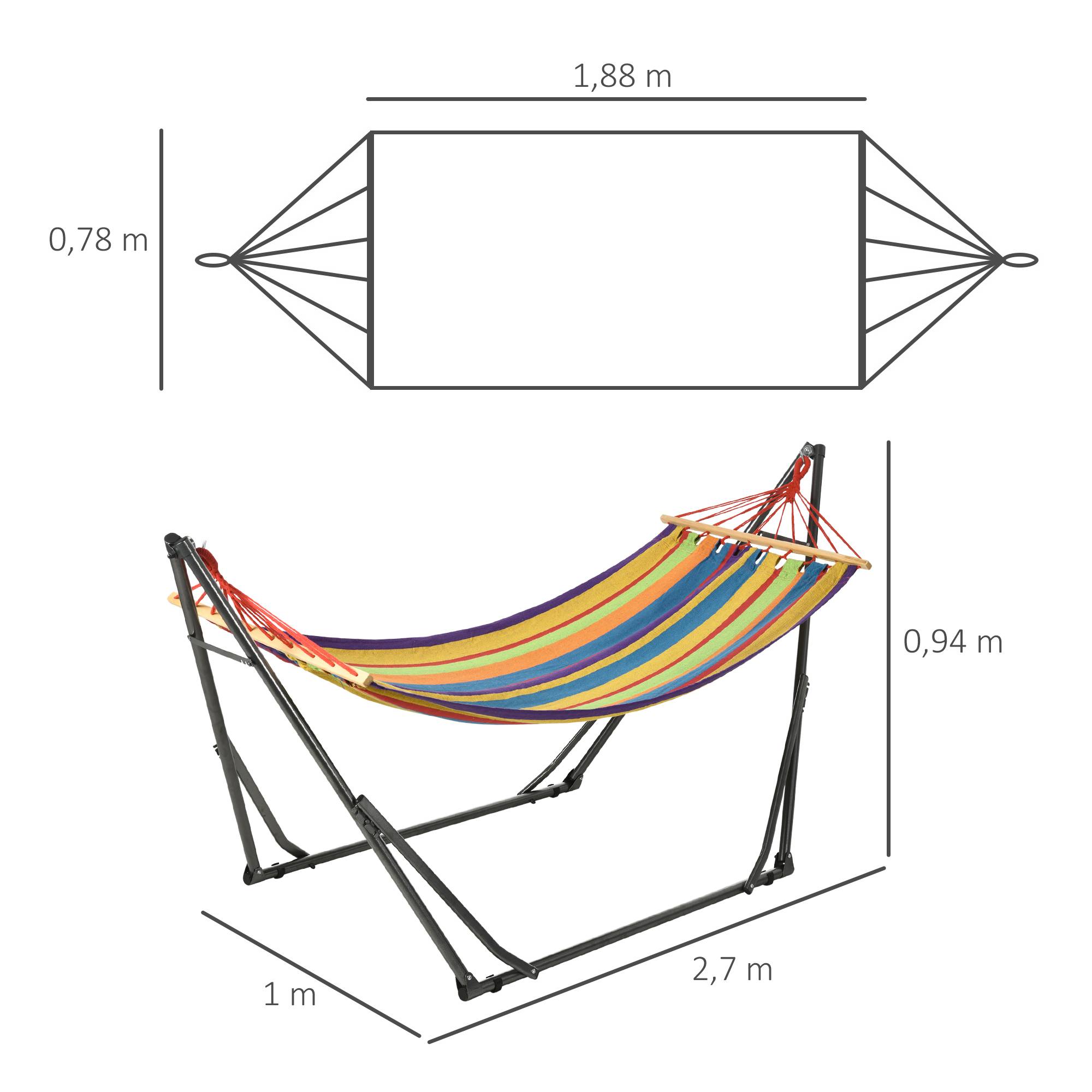 Hamac sur pied 2 en 1 en acier pour jardin pliable et étendoir multicolore - ComfortXL Outdoor Living - Image 5