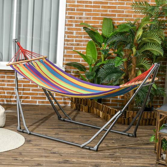 Hamac sur pied 2 en 1 en acier pour jardin pliable et étendoir multicolore - ComfortXL Outdoor Living - Image 3
