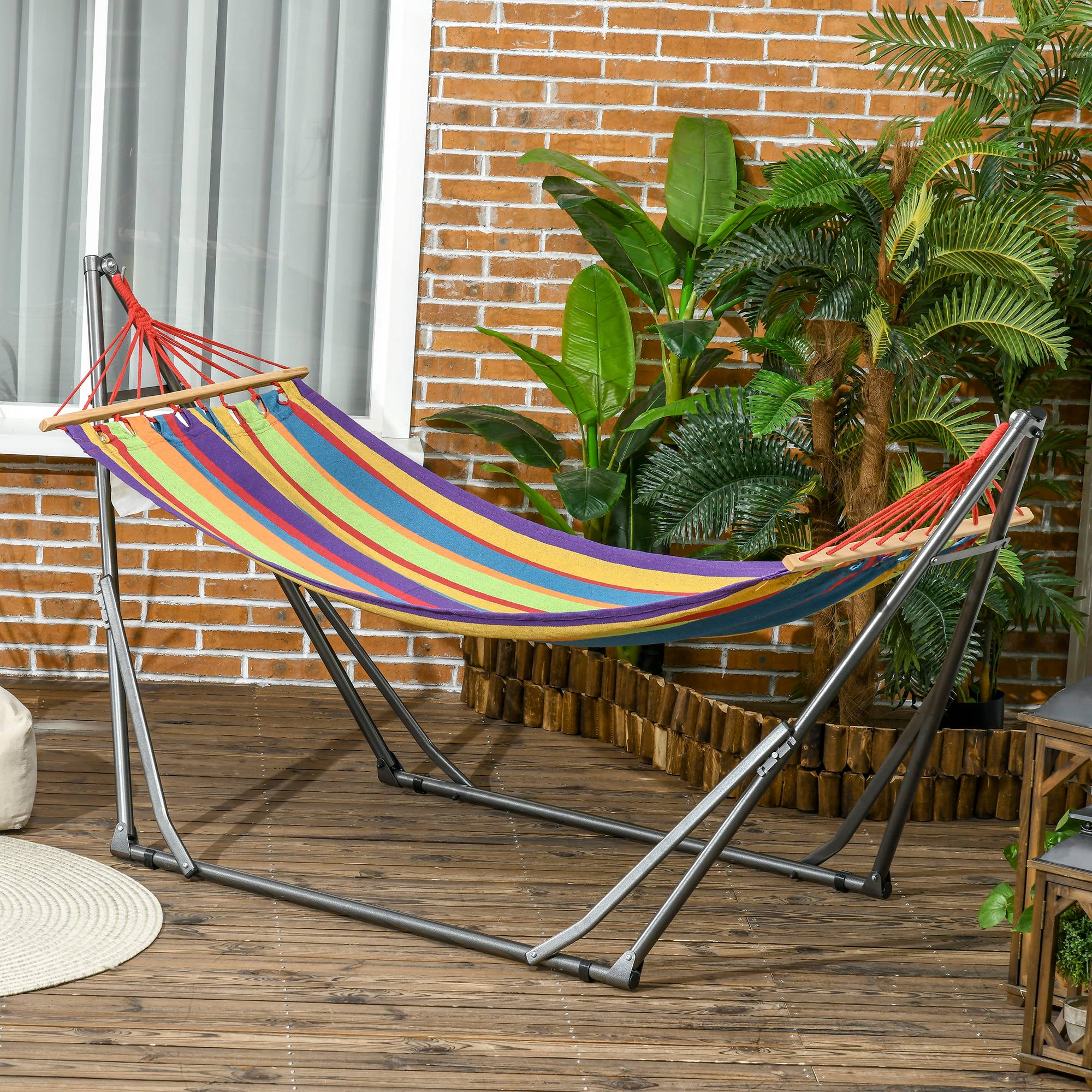 Hamac sur pied 2 en 1 en acier pour jardin pliable et étendoir multicolore - ComfortXL Outdoor Living - Image 3