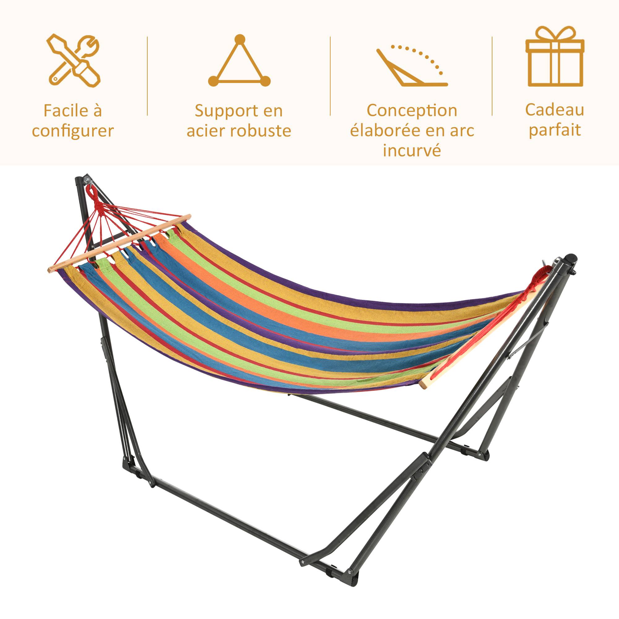 Hamac sur pied 2 en 1 en acier pour jardin pliable et étendoir multicolore - ComfortXL Outdoor Living - Image 8