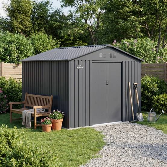 Abri de jardin métal 10,85m² anthracite avec kit d'ancrage X-Metal - Image 1