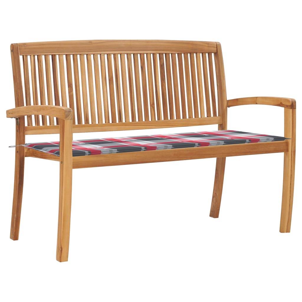 Helloshop26 - Banc de jardin meuble de patio d'extérieur terrasse empilable et coussin 128,5 x 57,5 x 90 cm bois de teck massif - Image 1