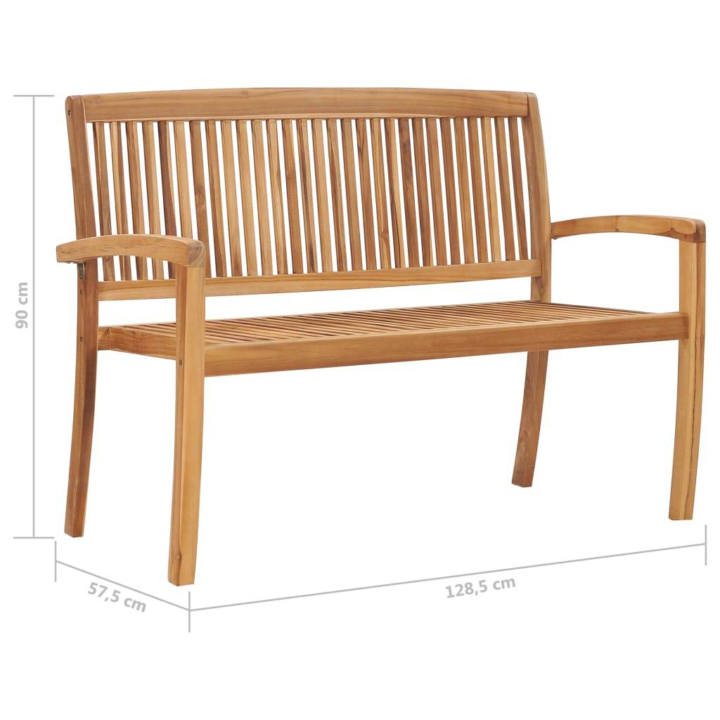 Helloshop26 - Banc de jardin meuble de patio d'extérieur terrasse empilable et coussin 128,5 x 57,5 x 90 cm bois de teck massif - Image 7