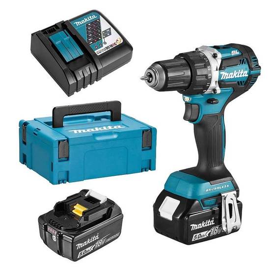 Perceuse visseuse 18V Ø 13 mm - MAKITA - Avec 2 batteries 18V Li-Ion 5.0 Ah, chargeur, MakPak- DDF484RTJ - Image 1