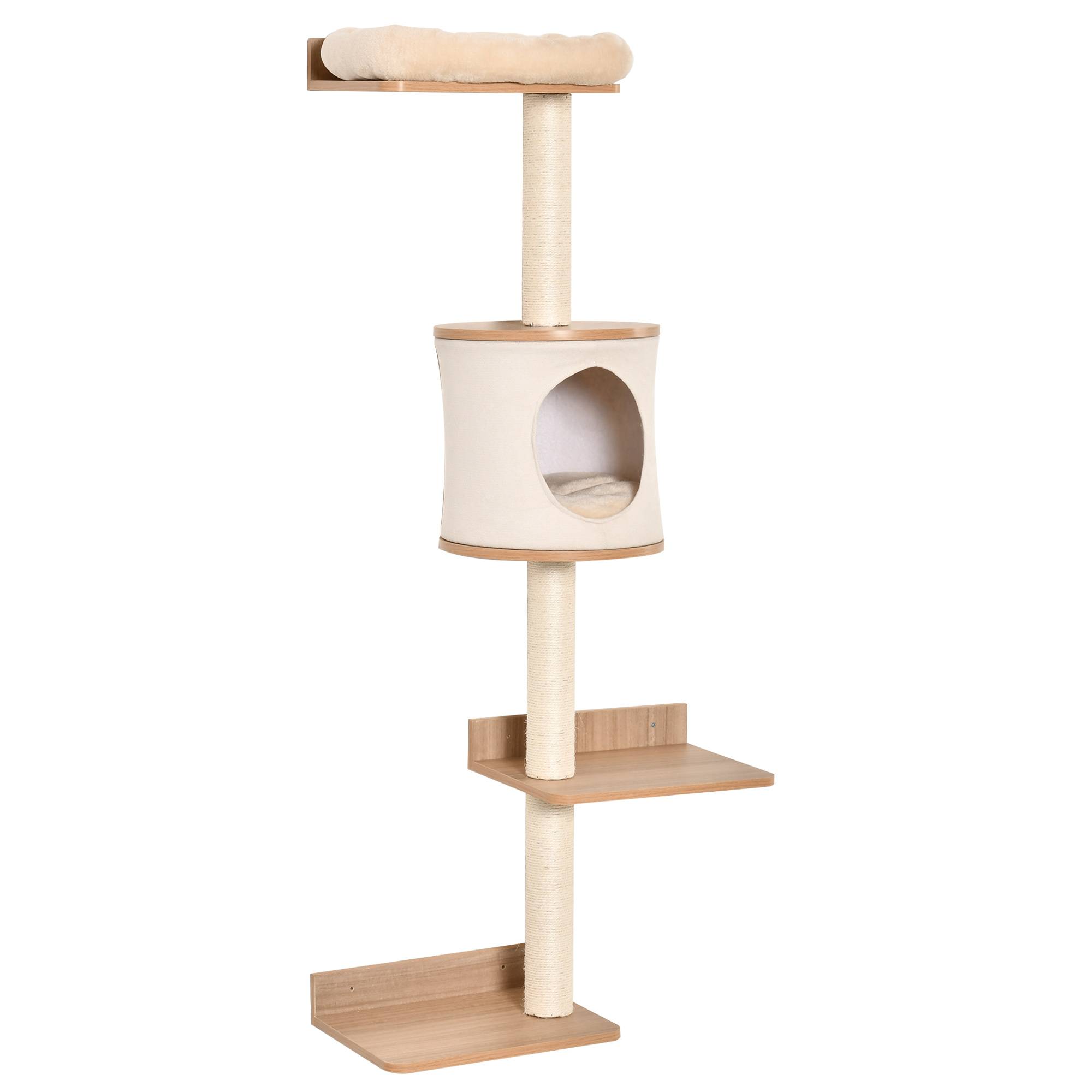 ComfortXL - Arbre à chat mural bois 38 x 30 x 149 cm beige chêne avec sisal couchage et plateformes - ComfortXL Outdoor Living - Image 2