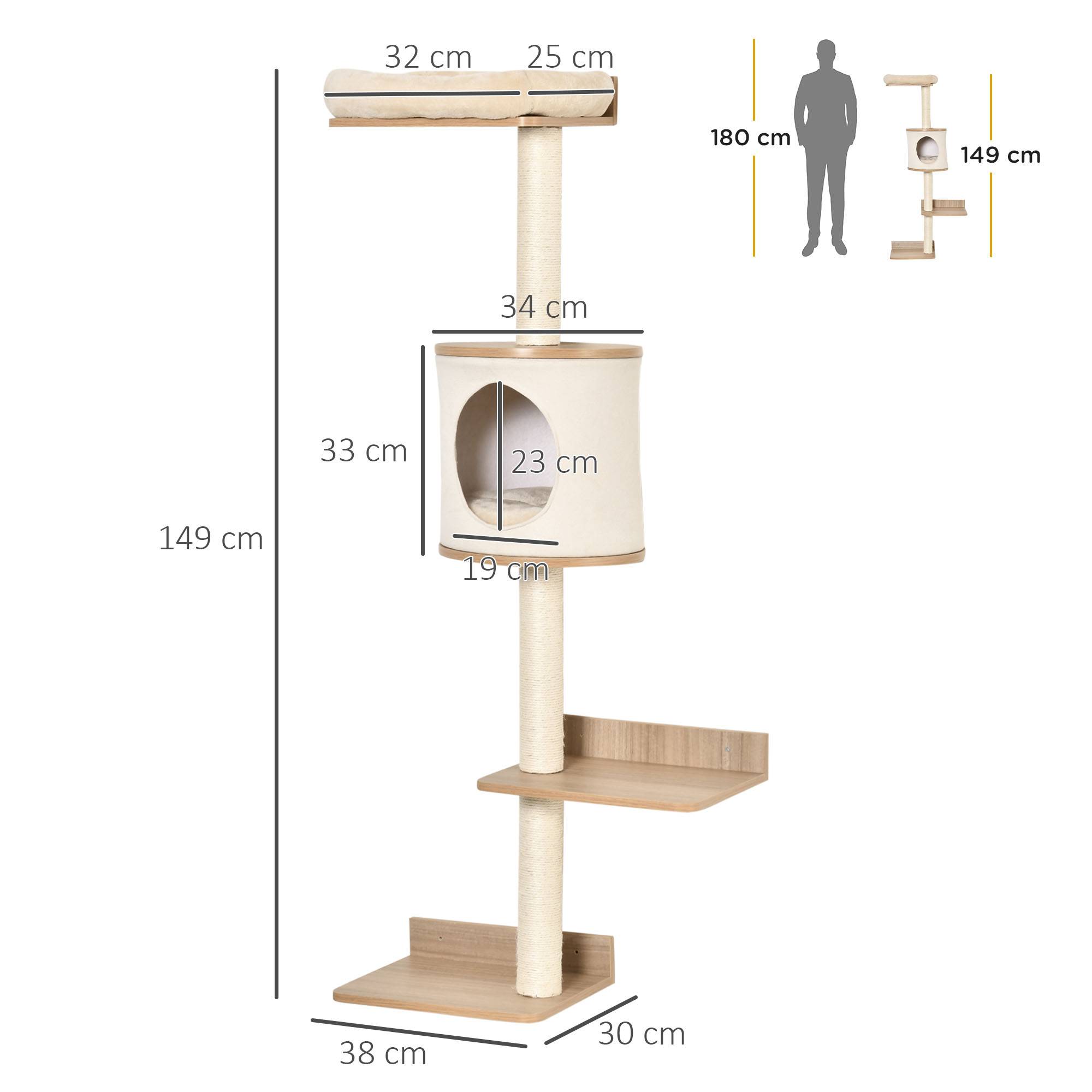 ComfortXL - Arbre à chat mural bois 38 x 30 x 149 cm beige chêne avec sisal couchage et plateformes - ComfortXL Outdoor Living - Image 5