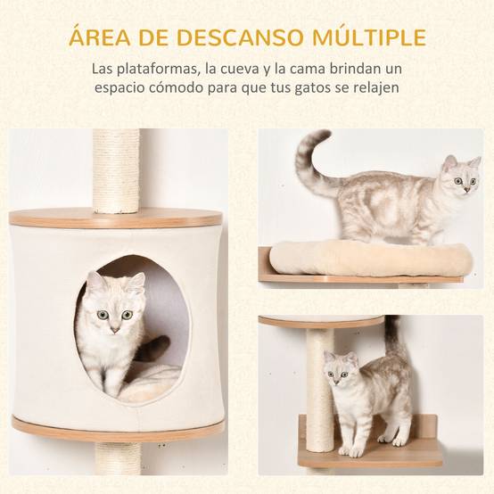 ComfortXL - Arbre à chat mural bois 38 x 30 x 149 cm beige chêne avec sisal couchage et plateformes - ComfortXL Outdoor Living - Image 7