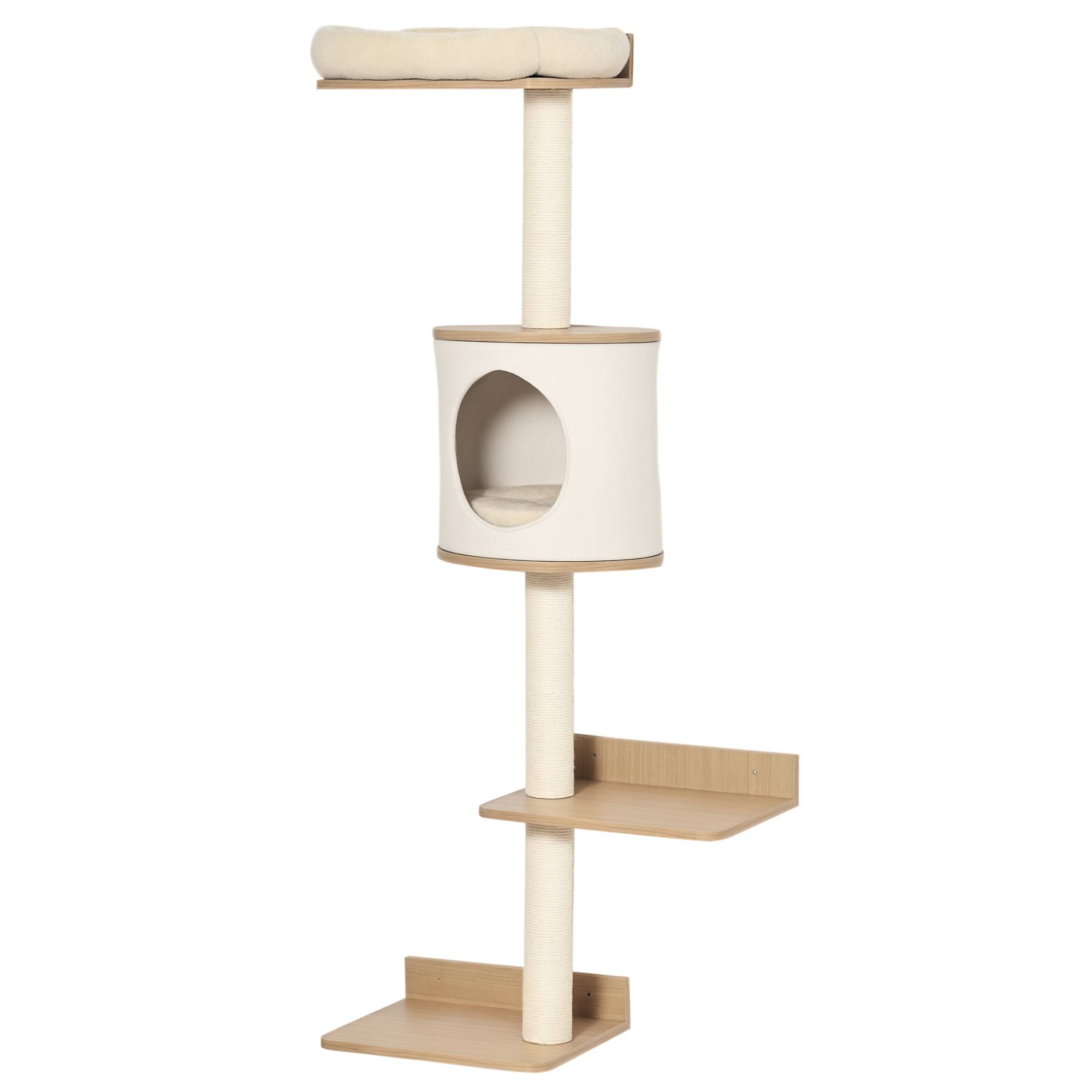ComfortXL - Arbre à chat mural bois 38 x 30 x 149 cm beige chêne avec sisal couchage et plateformes - ComfortXL Outdoor Living - Image 1