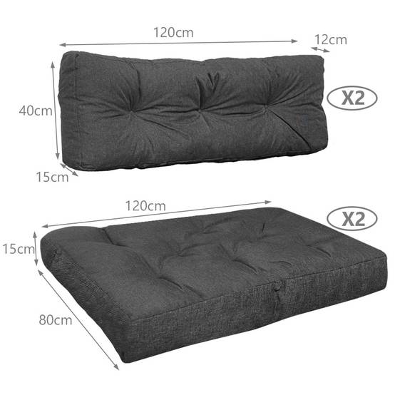 Lot de 4 Coussins pour palettes en bois gris - Image 2