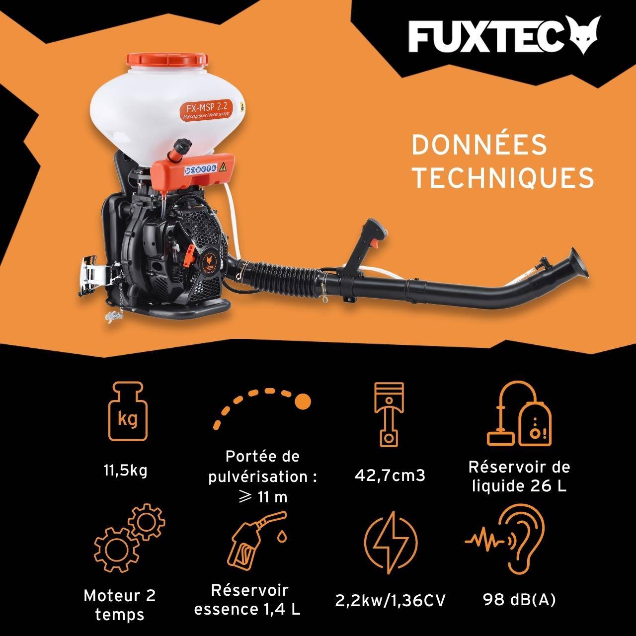 Pulvérisateur atomiseur thermique à dos - FUXTEC FX-MSP2.2 - 41,5cm3, 26 litres - Image 3