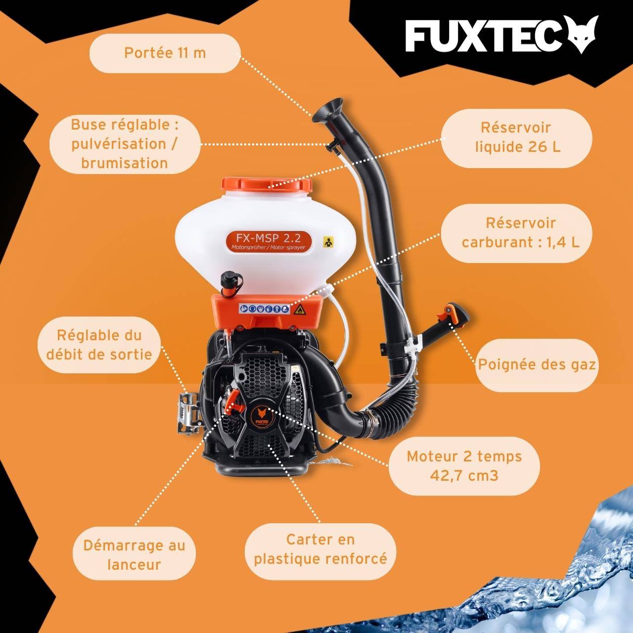 Pulvérisateur atomiseur thermique à dos - FUXTEC FX-MSP2.2 - 41,5cm3, 26 litres - Image 6